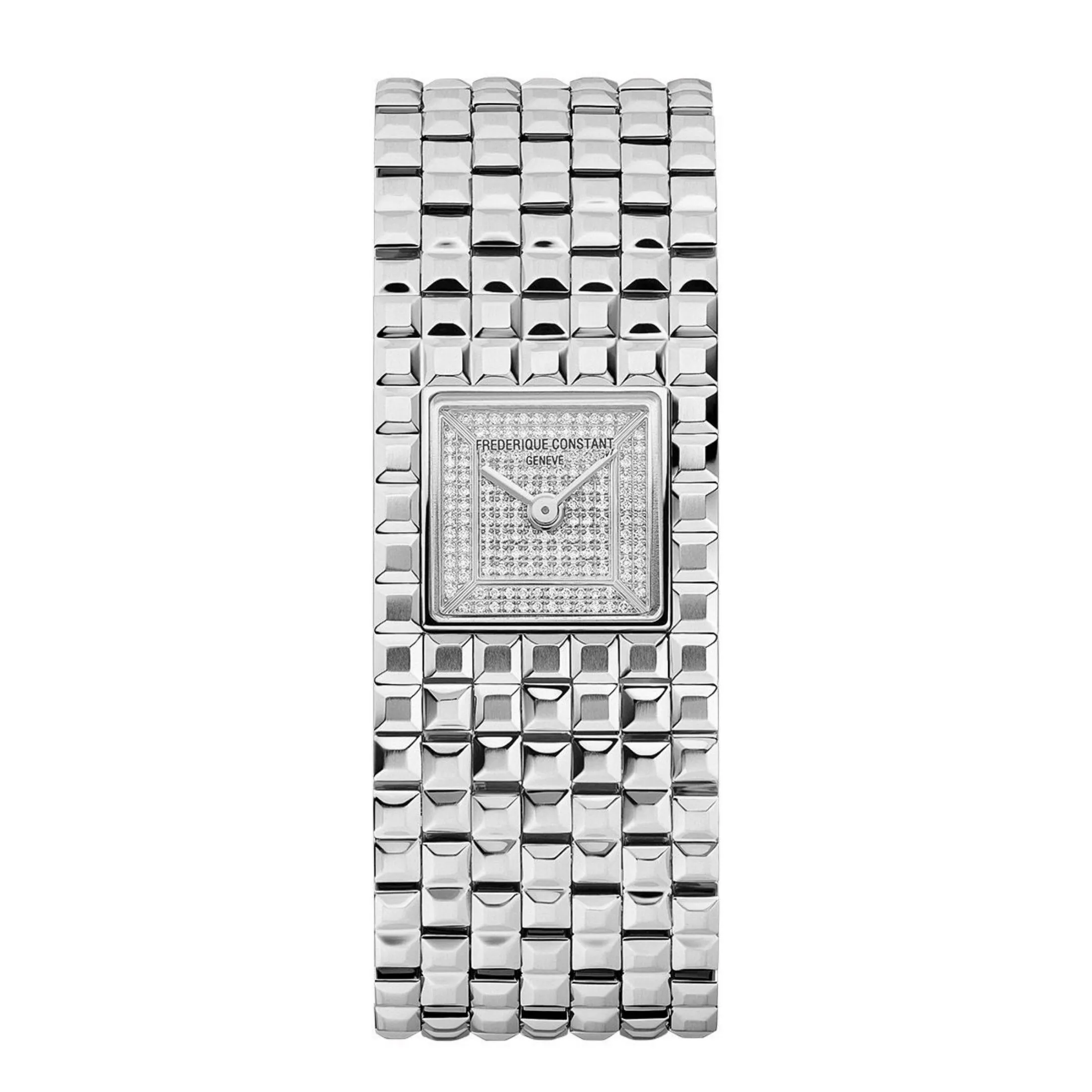 Montre Frédérique Constant Classics Manchette quartz cadran diamants bracelet acier 25.7 x 20 mm