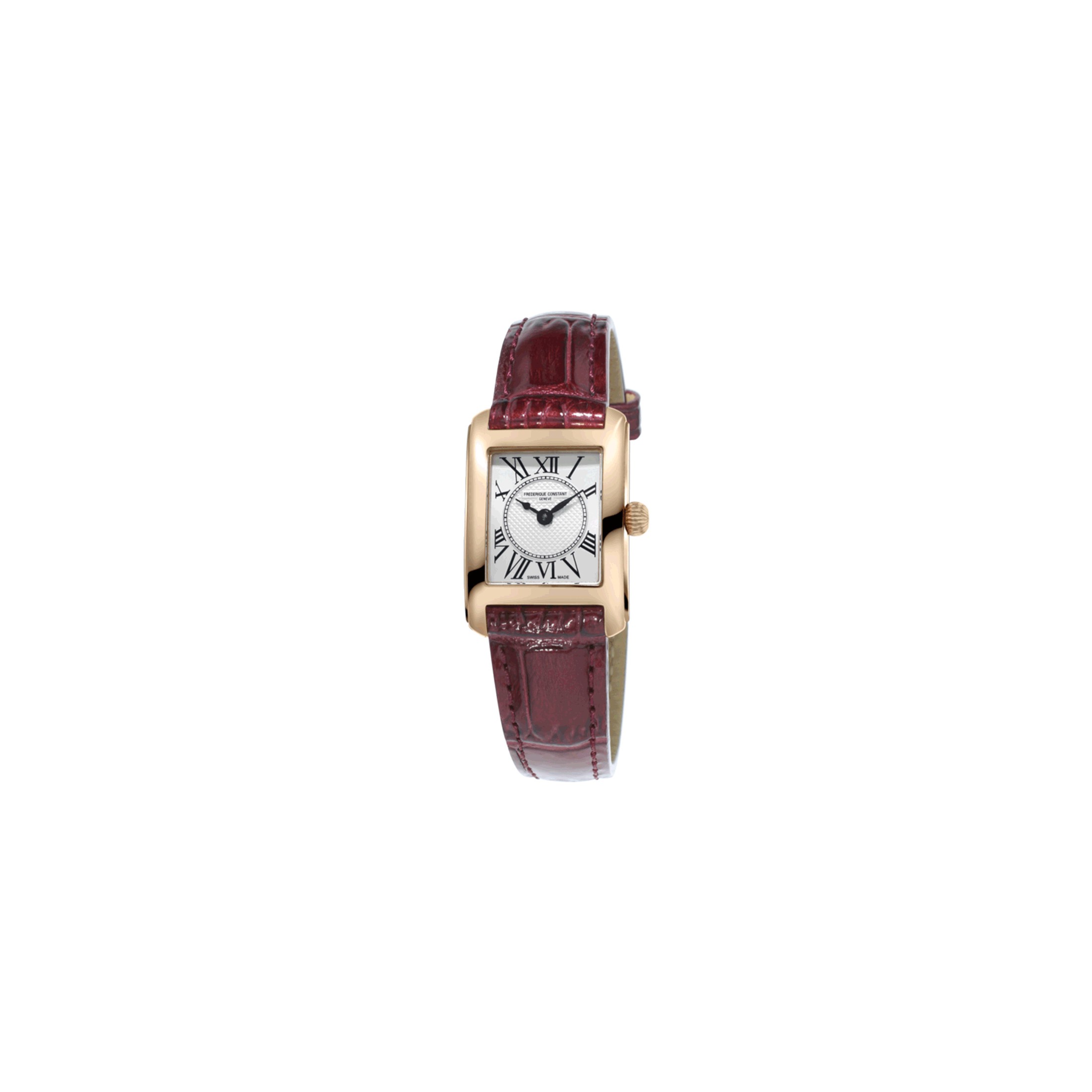 Montre Frédérique Constant Classics quartz cadran argenté bracelet cuir burgundy