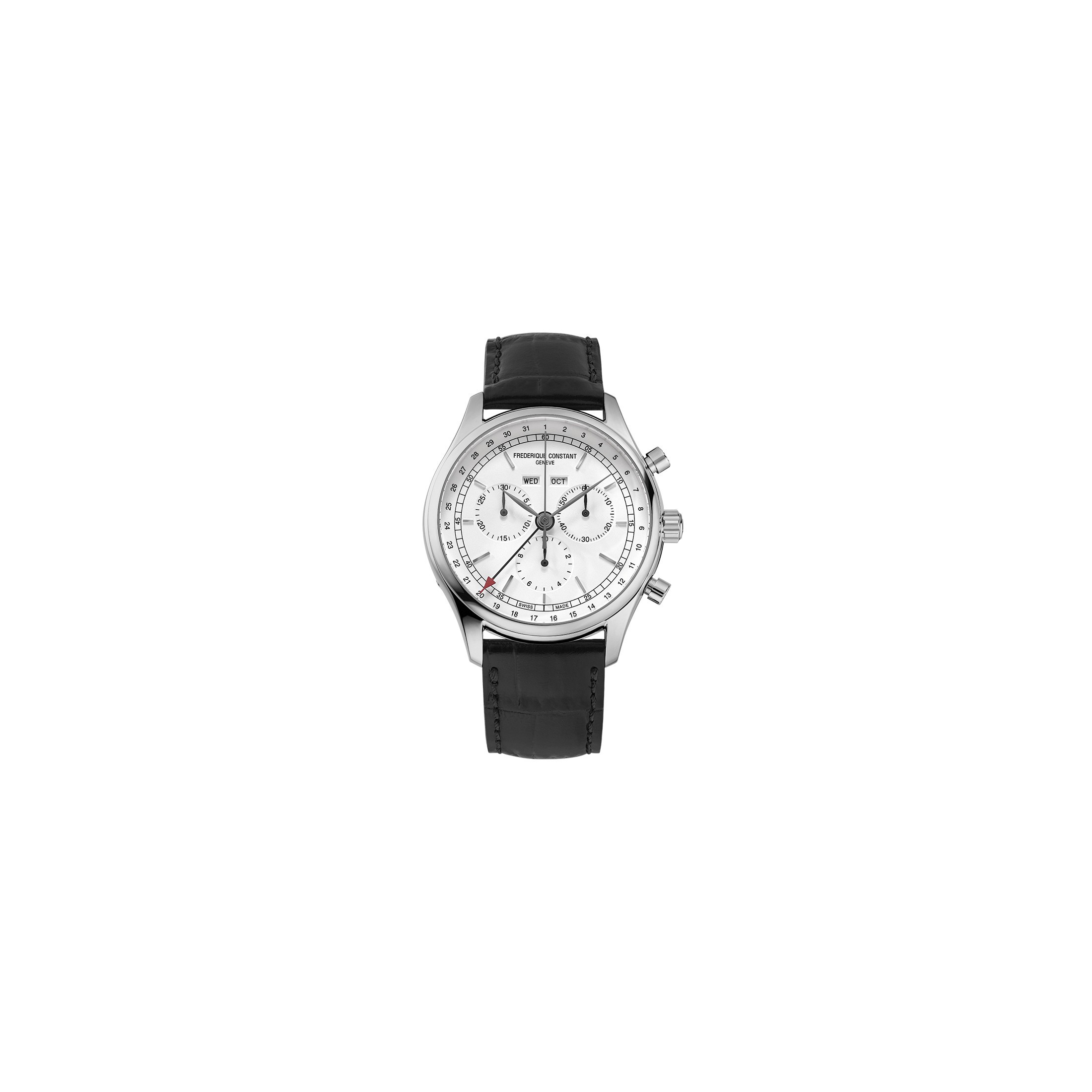 Montre Frédérique Constant Classics Quartz Chronographe Triple calendrier cadran blanc bracelet cuir 40 mm