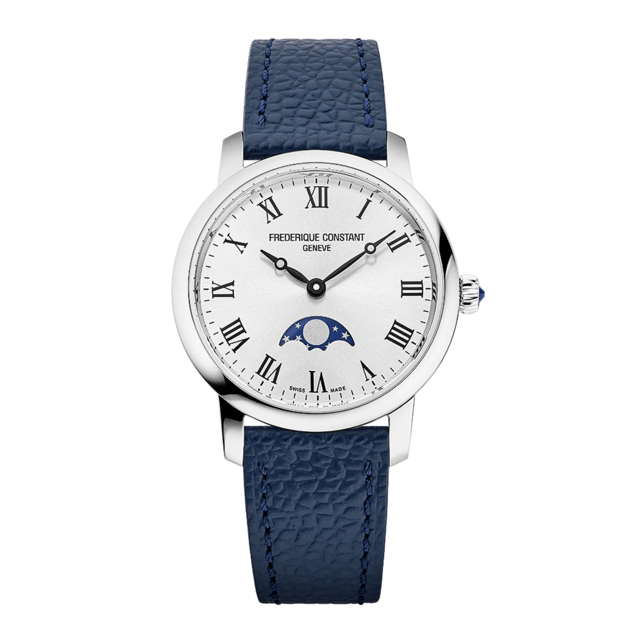 Montre Frédérique Constant Classics Slimline Ladies Moonphase quartz cadran argenté bracelet cuir 30 mm