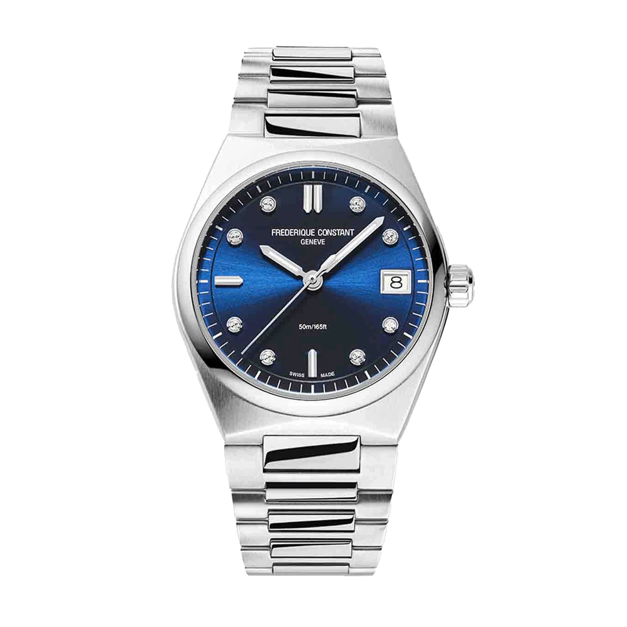 Montre Frédérique Constant Highlife Ladies quartz cadran bleu et diamants bracelet acier 31 mm