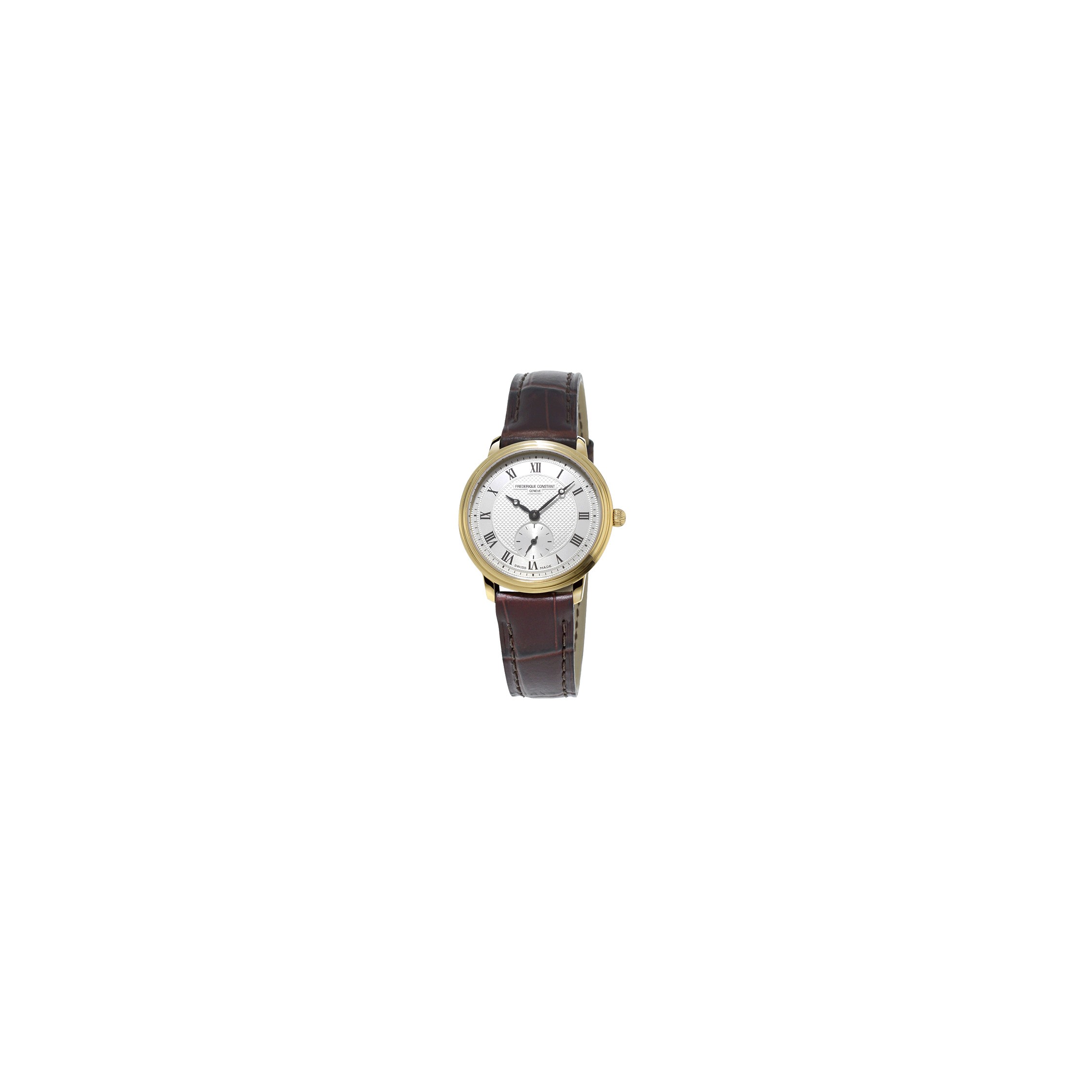 Montre Frédérique Constant Slimline quartz cadran argenté bracelet cuir marron 28,6 mm