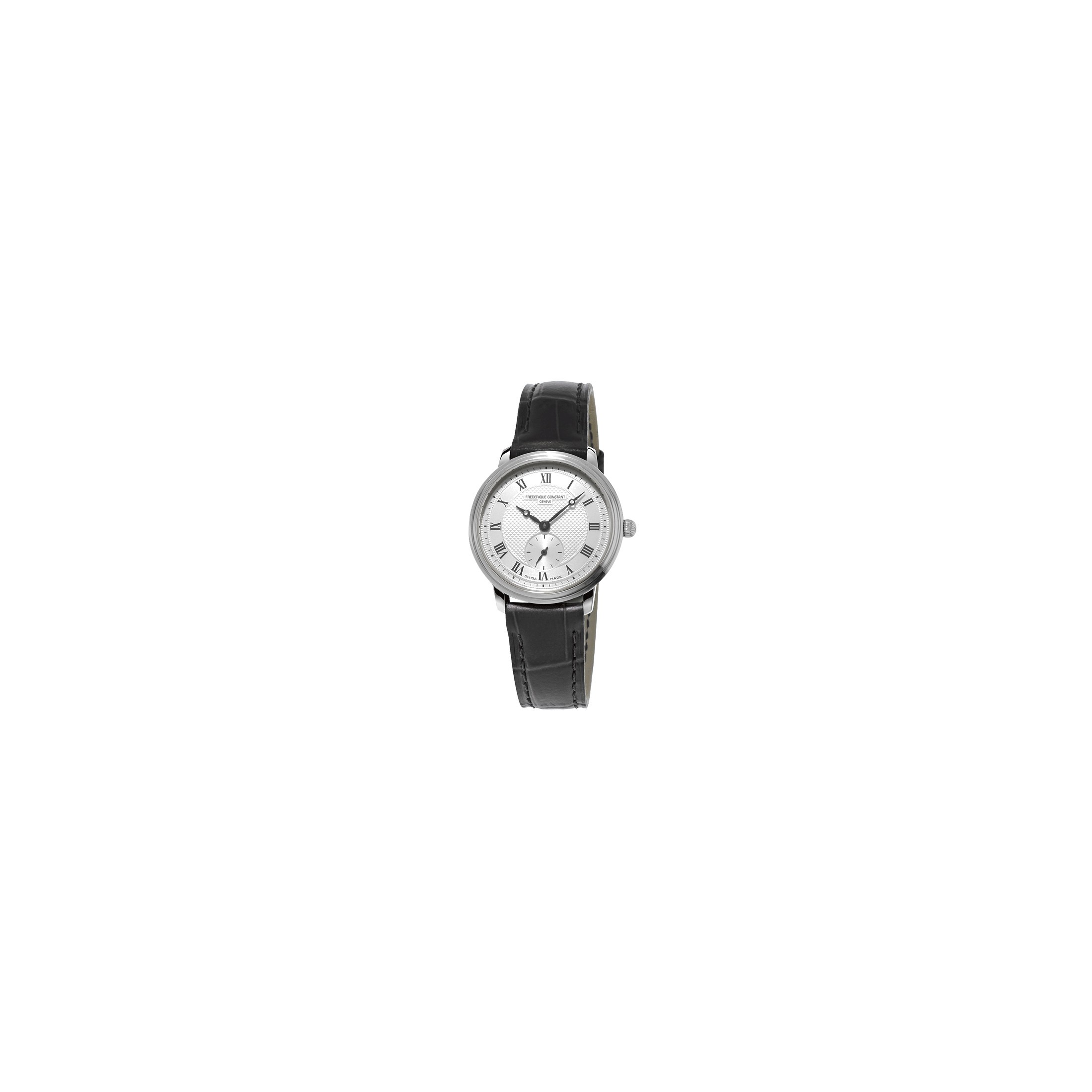 Montre Frédérique Constant Slimline quartz cadran argenté bracelet cuir noir 28,6 mm