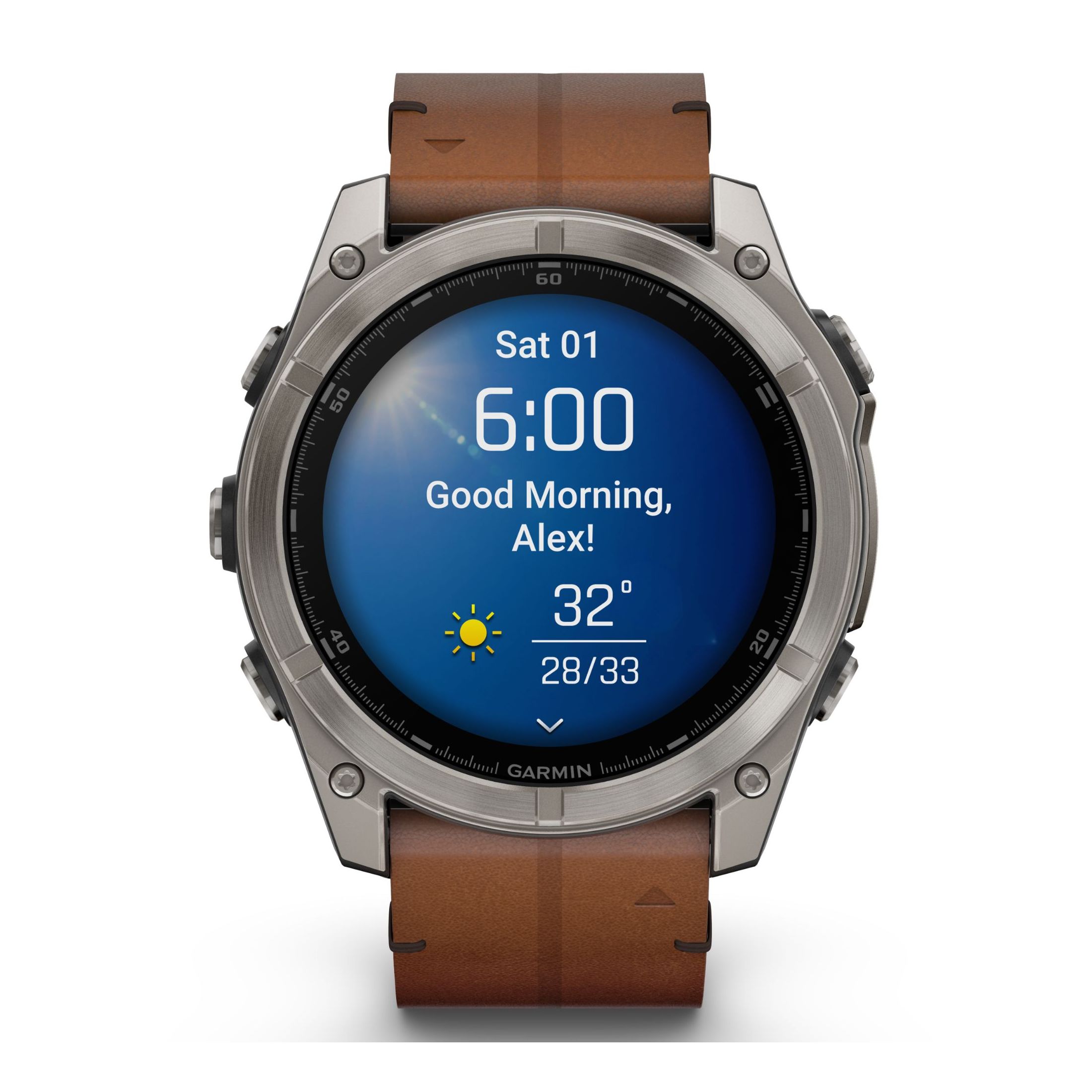 Montre Garmin Fénix 8 AMOLED Sapphire Titane Titanium bracelets cuir marron et silicone noir 51 mm