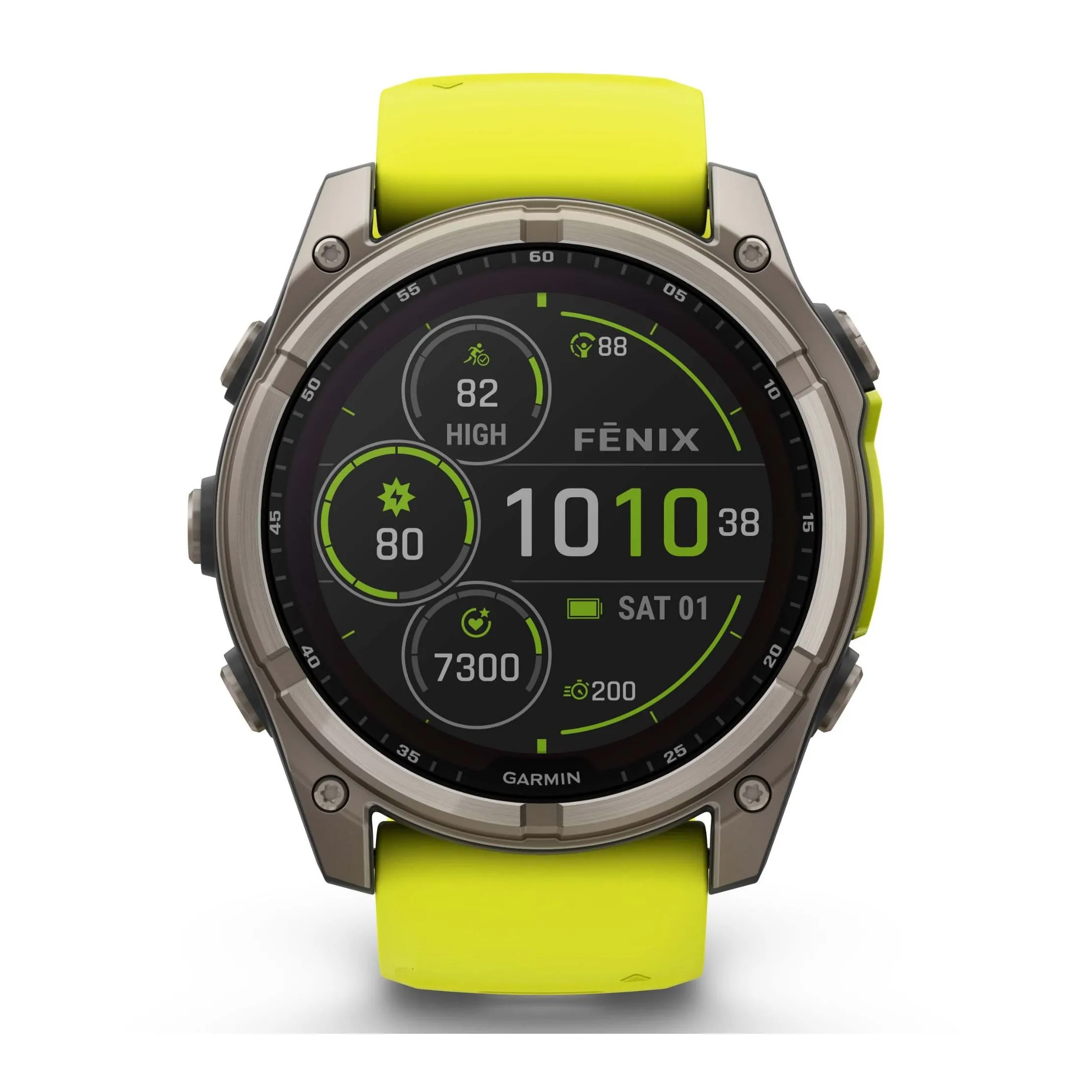 Montre Garmin Fénix 8 Sapphire Solar Edition Titane Titanium bracelet jaune-graphite 51 mm