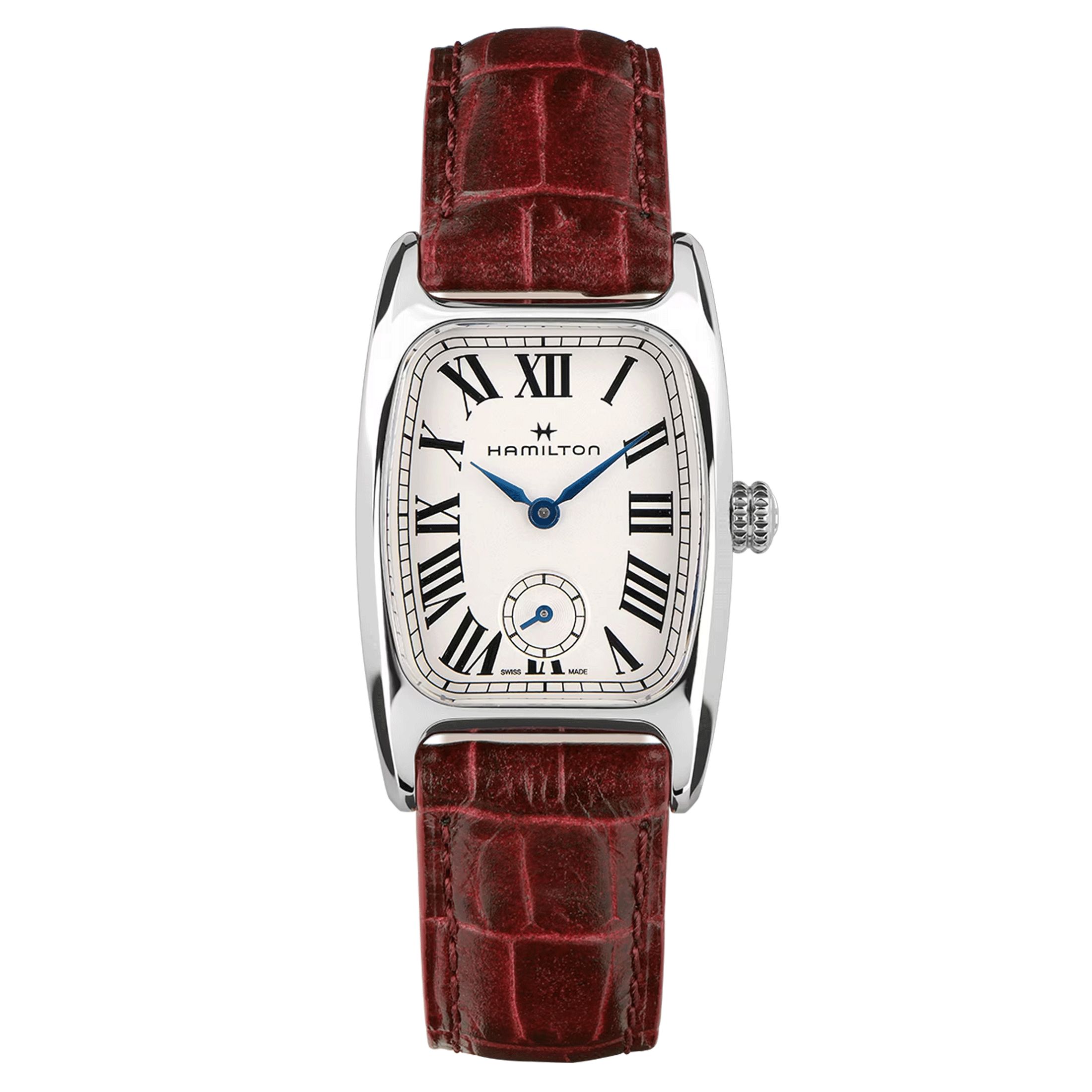 Montre Hamilton American Classic Boulton Small Second M quartz cadran blanc bracelet cuir vachette brun 23,5 x 27,4 mm