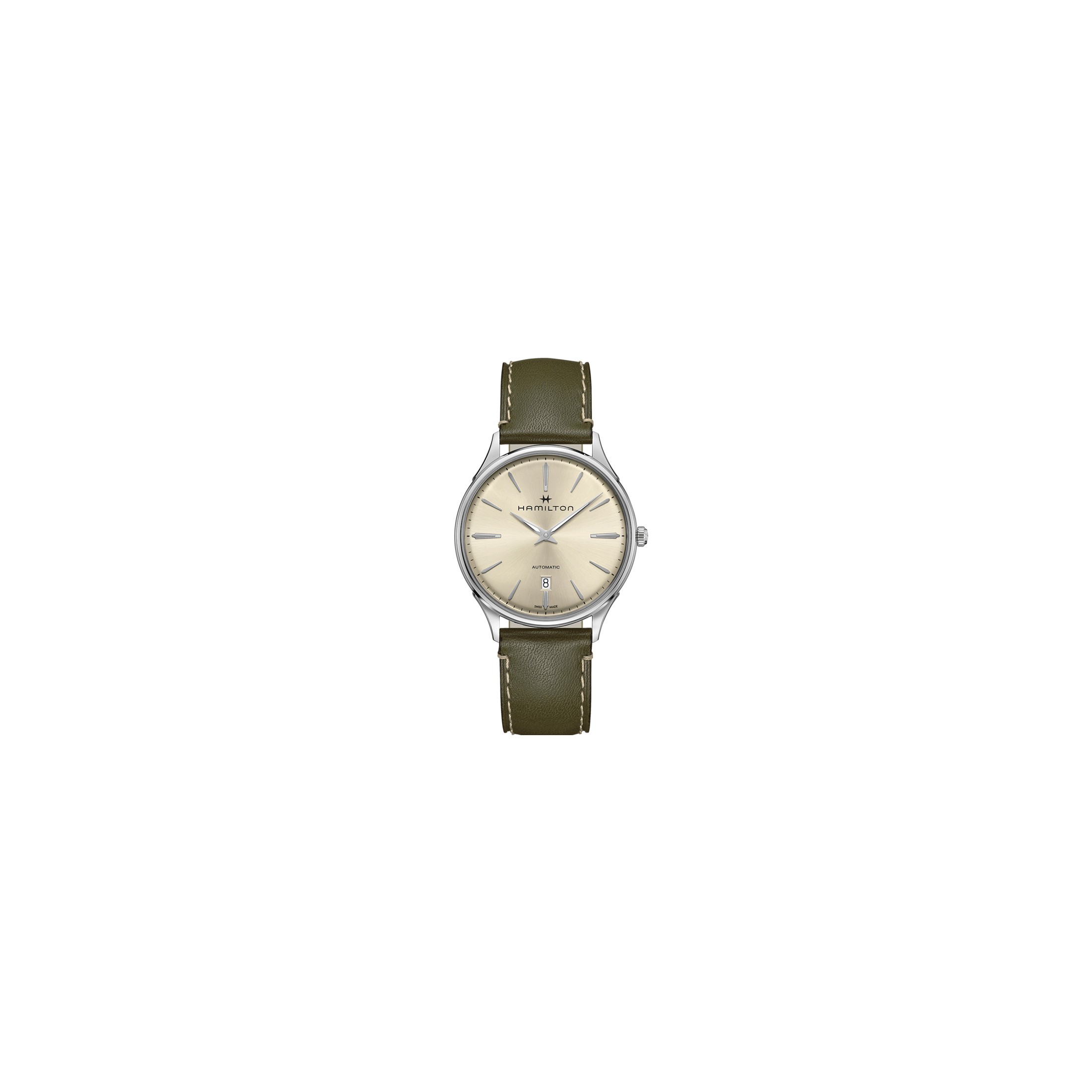 Montre Hamilton Jazzmaster Thinline cadran champagne bracelet cuir olive 40 mm