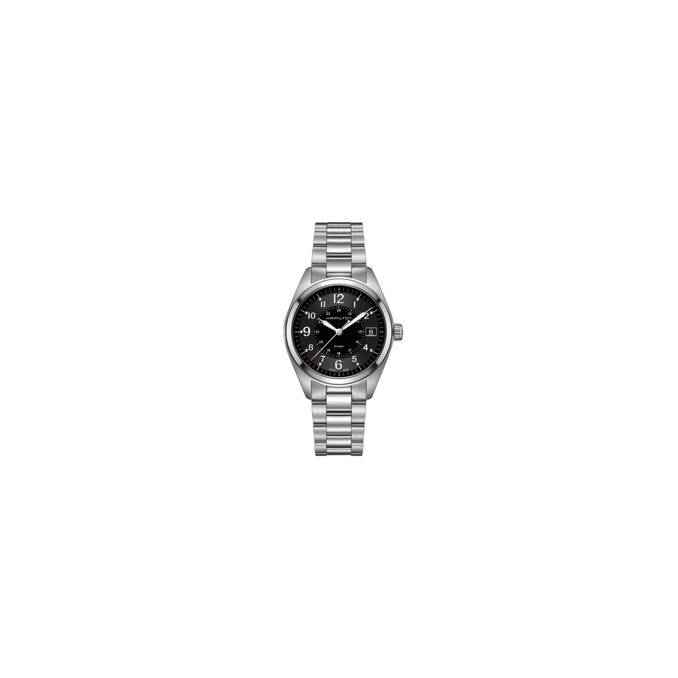 Montre Hamilton Khaki Field cadran noir bracelet acier 40 mm