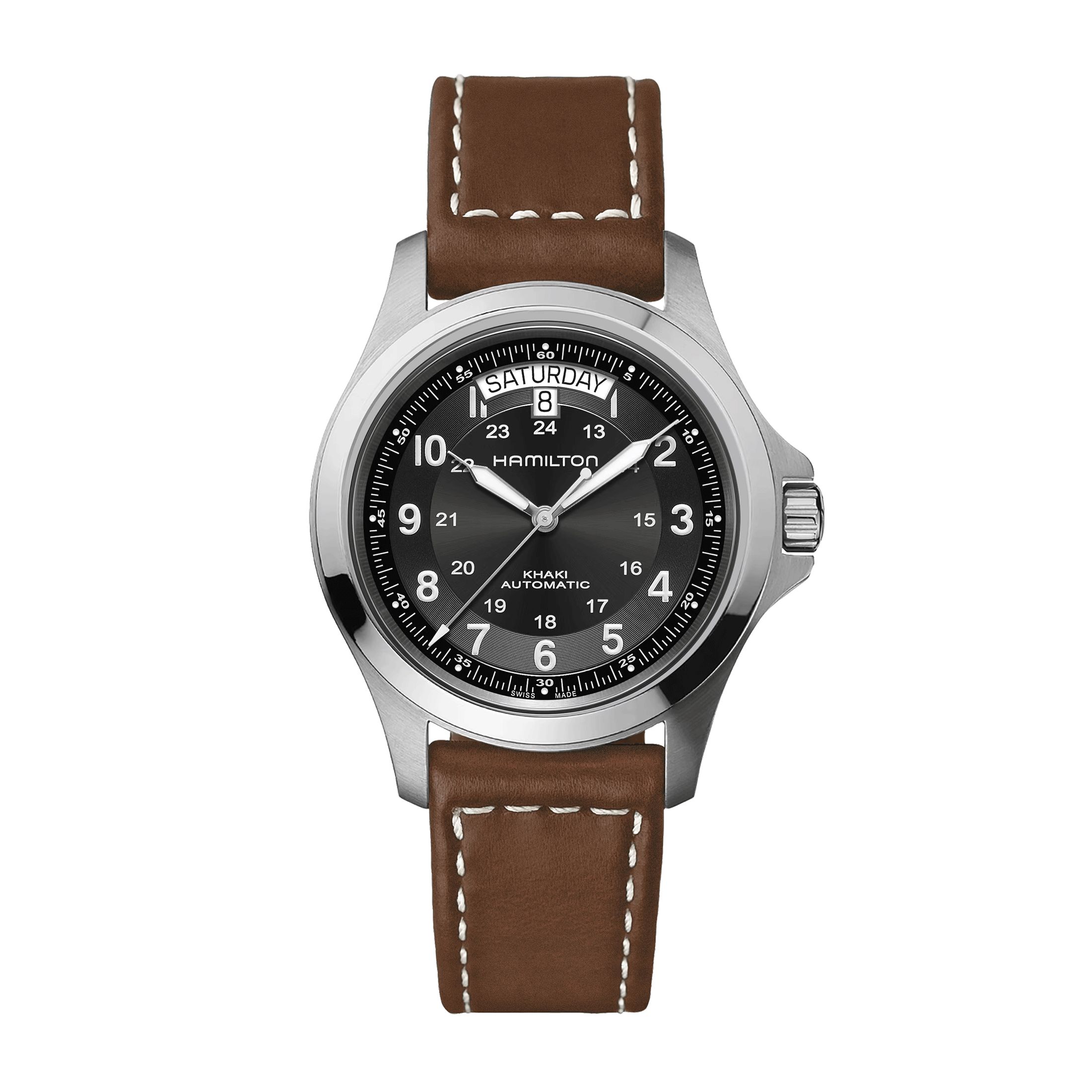 Montre Hamilton Khaki Field automatique cadran noir bracelet cuir brun 40 mm