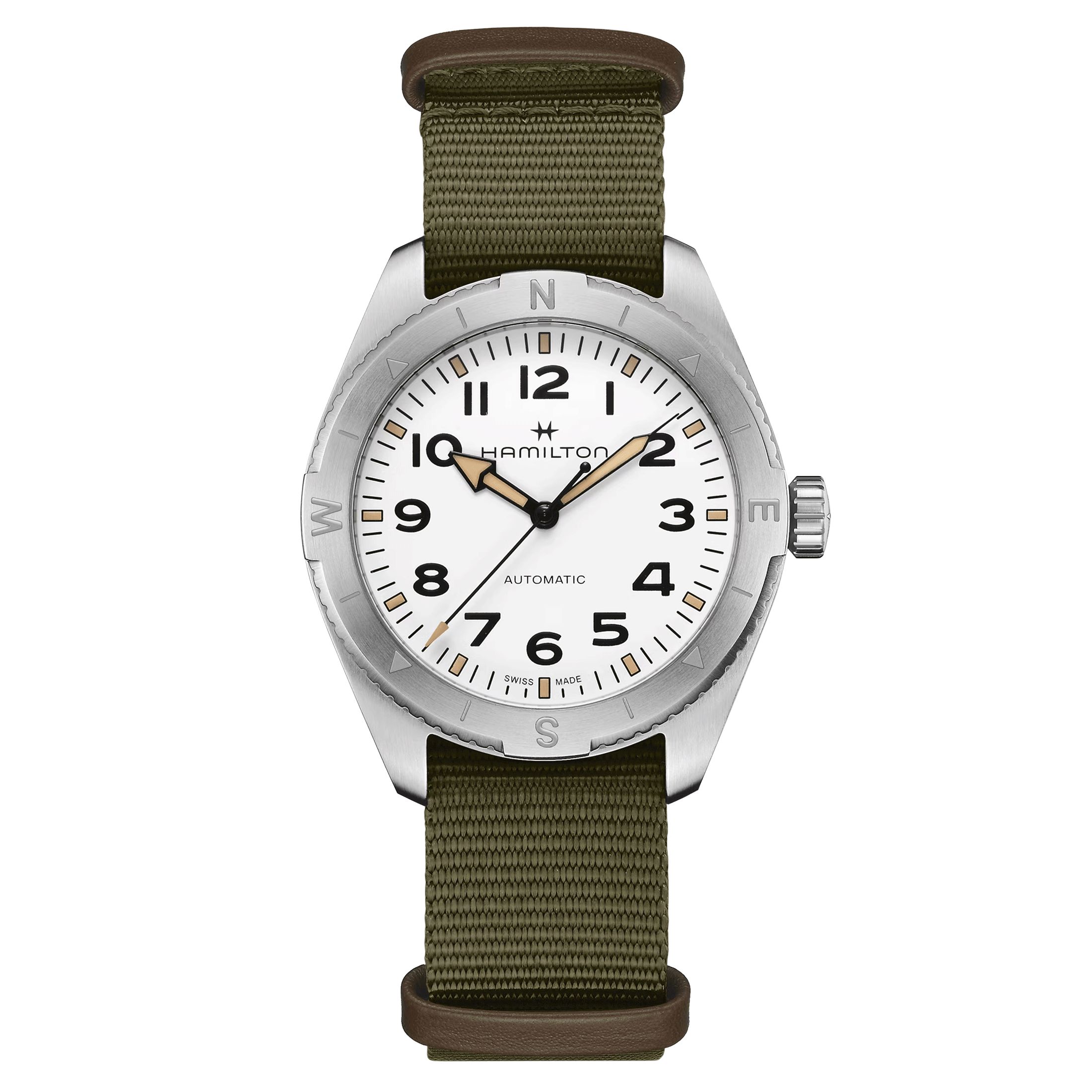 Montre Hamilton Khaki Field Expedition automatique cadran blanc bracelet NATO vert 41 mm
