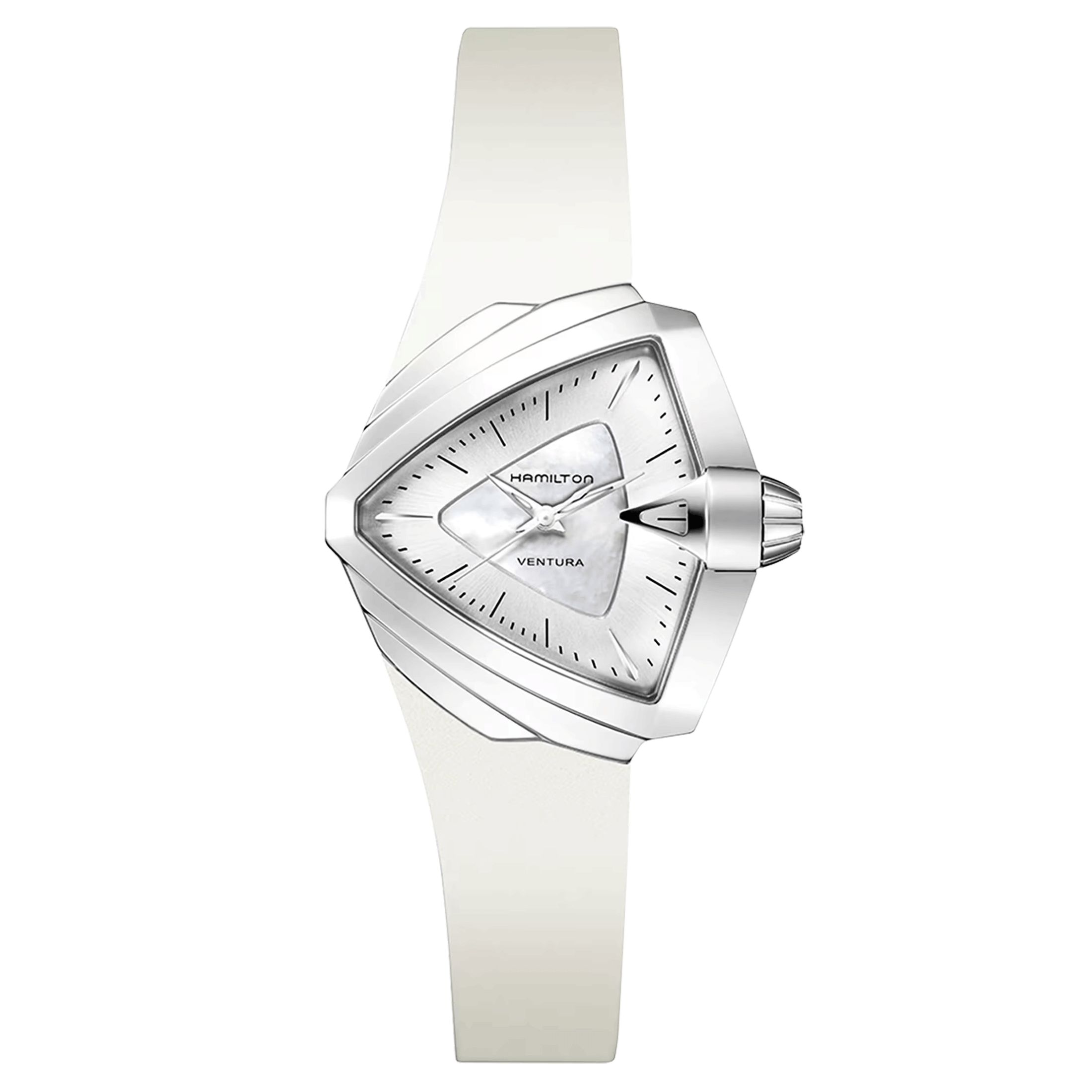 Montre Hamilton Ventura S quartz cadran nacre blanche bracelet caoutchouc blanc 34,5 x 38 mm