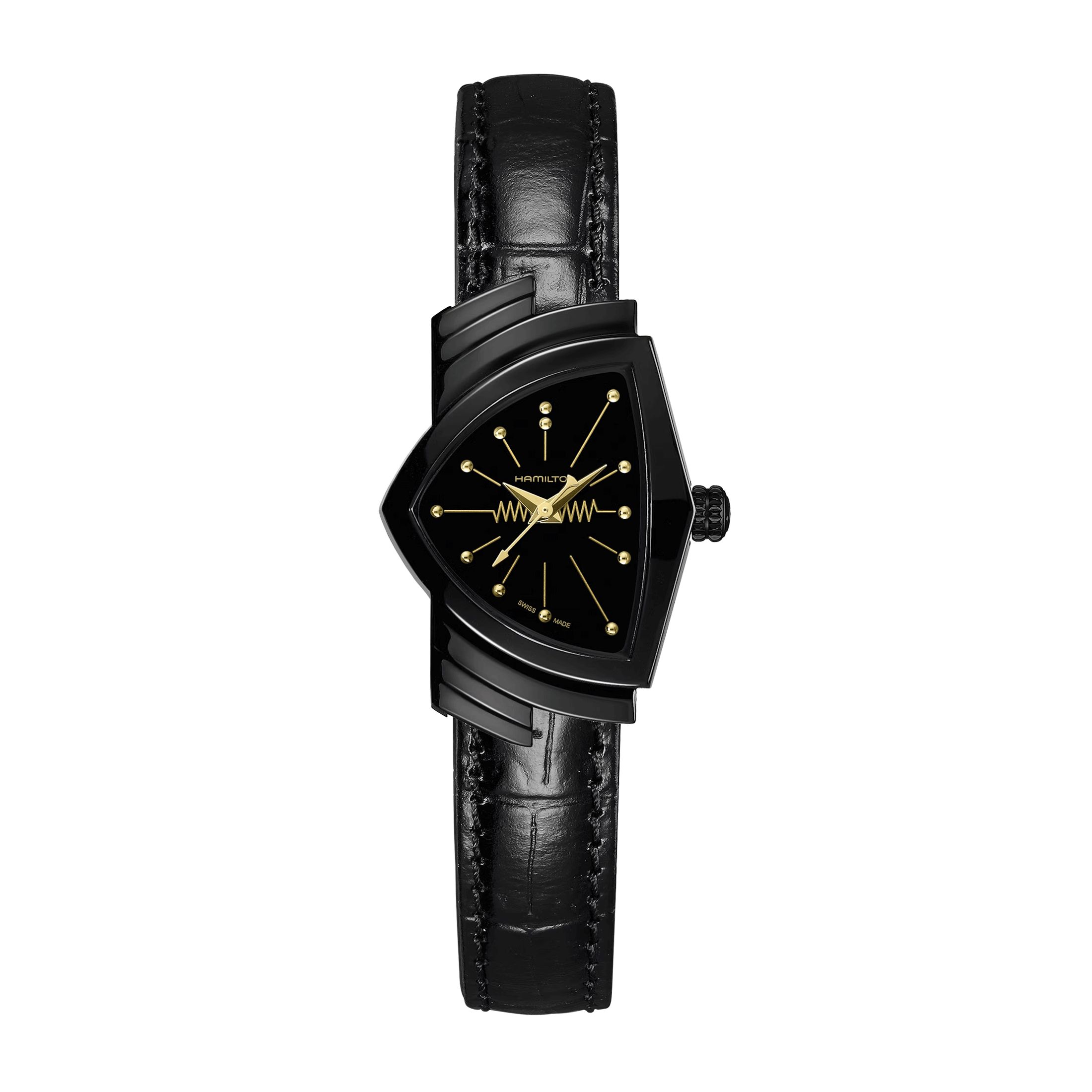 Montre Hamilton Ventura S PVD noir quartz cadran noir bracelet cuir noir 24 x 37,4 mm