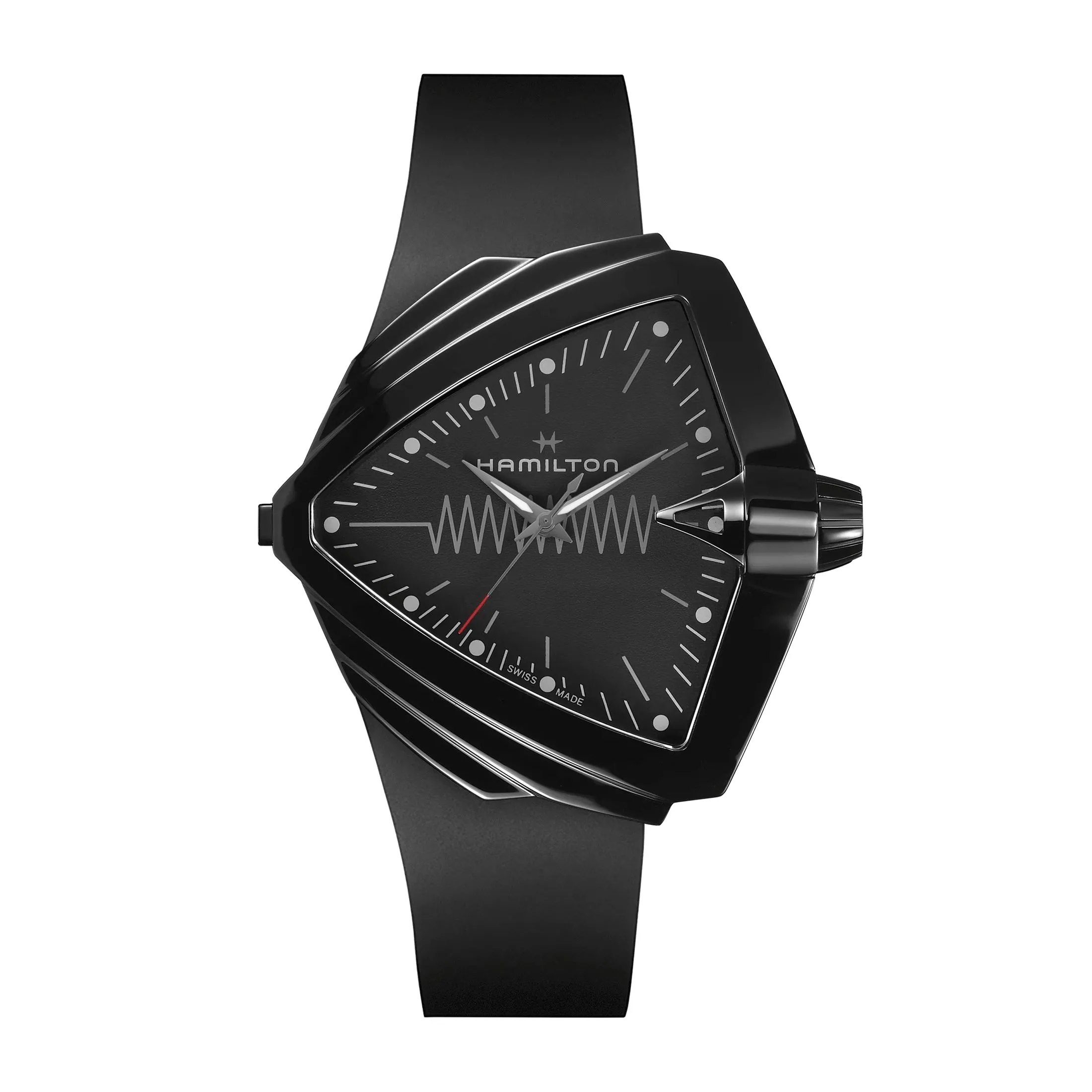 Montre Hamilton Ventura XXL Bright PVD noir quartz cadran noir bracelet caoutchouc 52 x 47,6 mm
