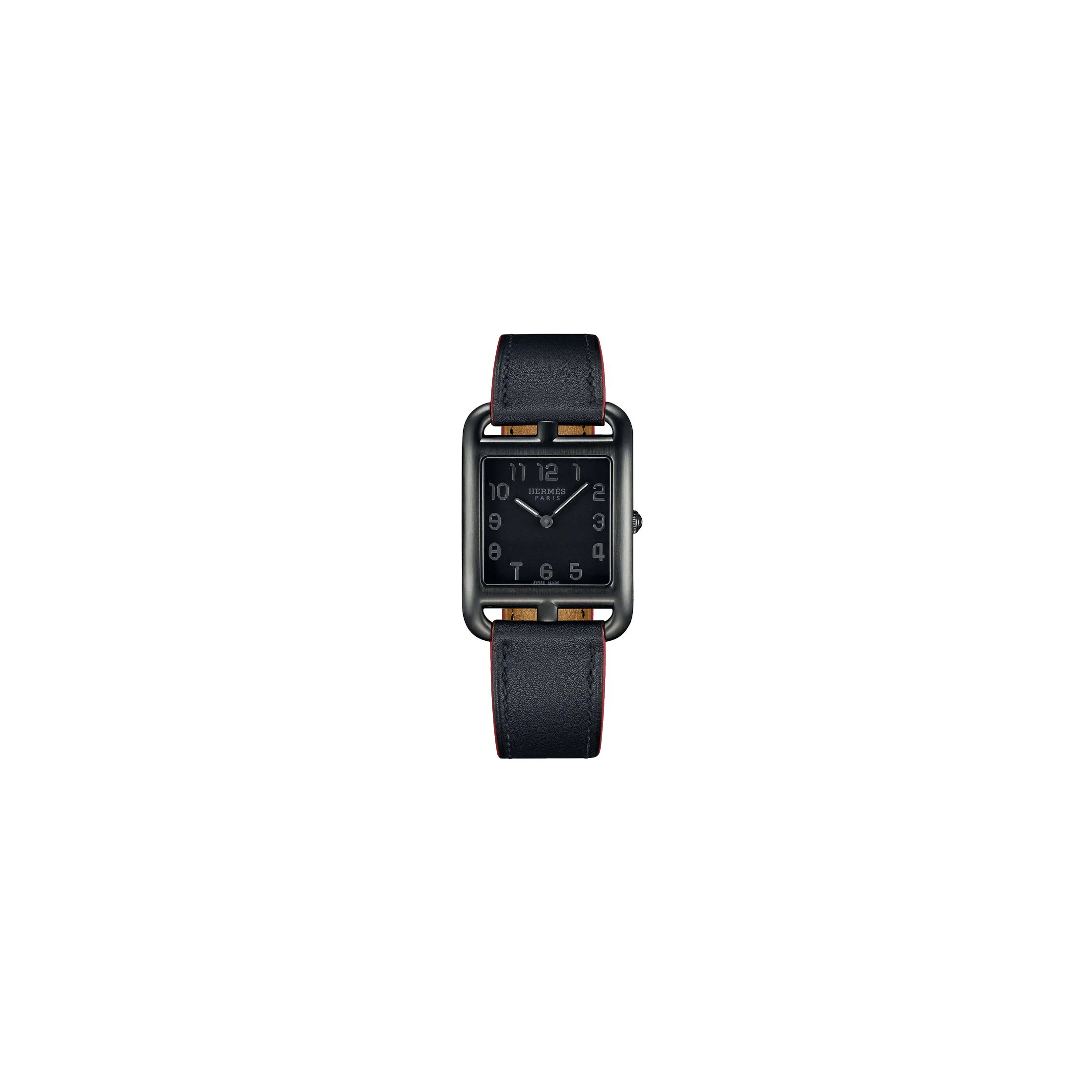 Montre HERMÈS Cape Cod Grand Modèle PVD noir quartz cadran noir bracelet cuir noir 29 mm