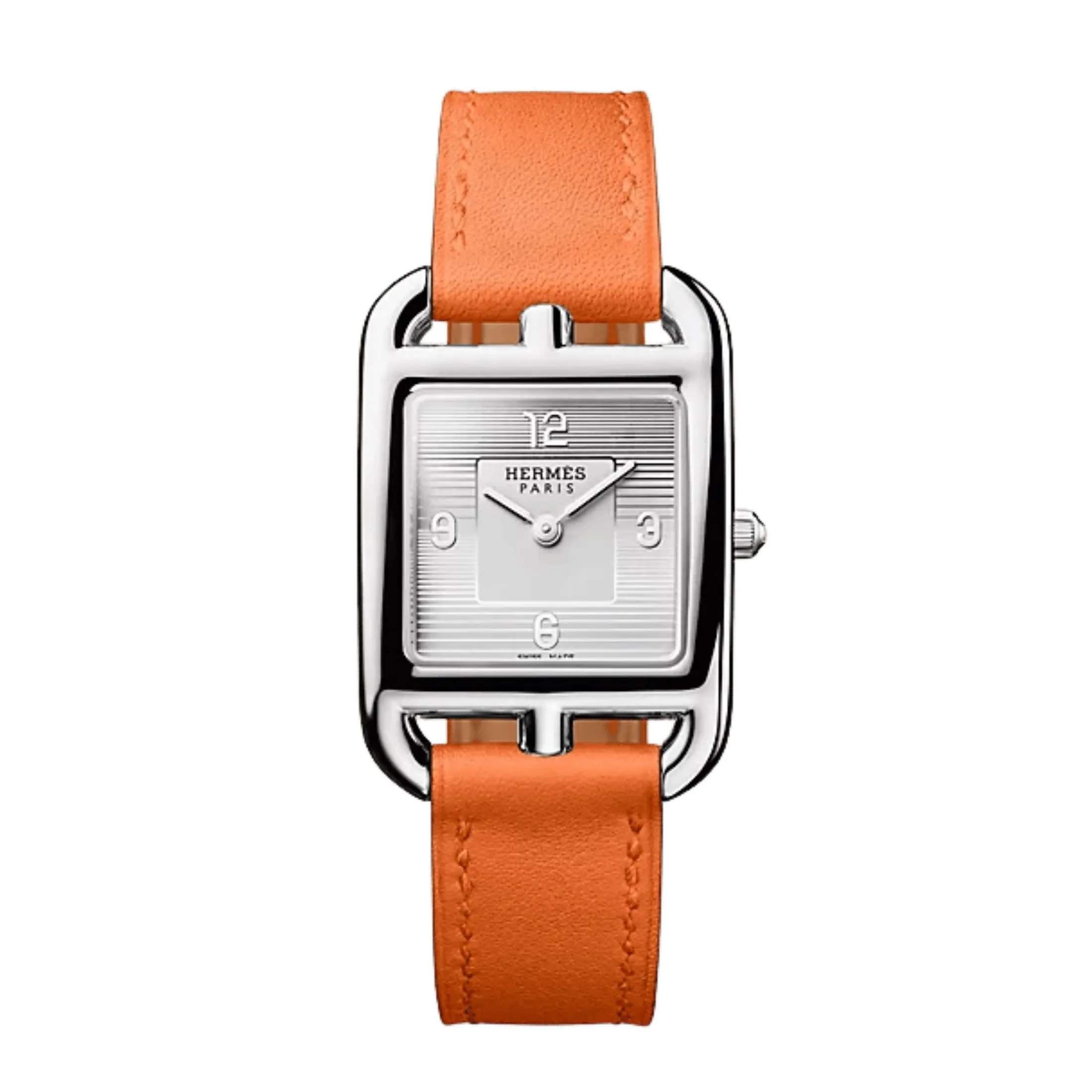 Montre HERMÈS Cape Cod Petit Modèle quartz cadran argenté bracelet cuir orange 31 mm