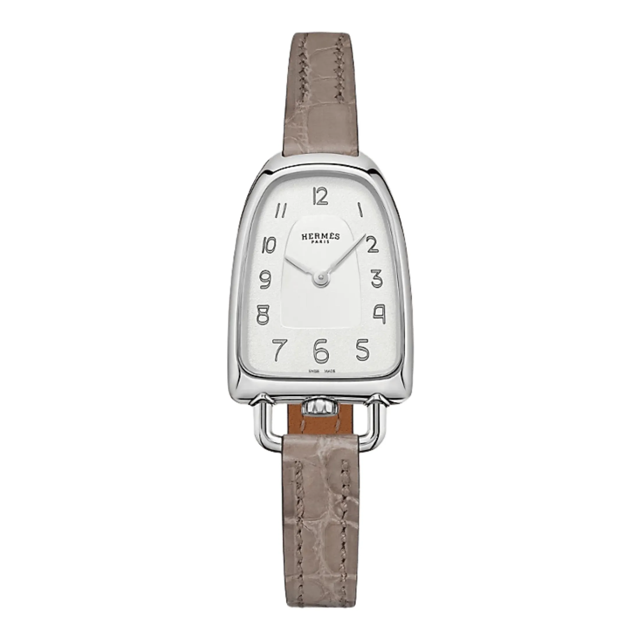 Montre HERMÈS Galop d'Hermès Moyen Modèle quartz cadran argent bracelet cuir étoupe 32 mm