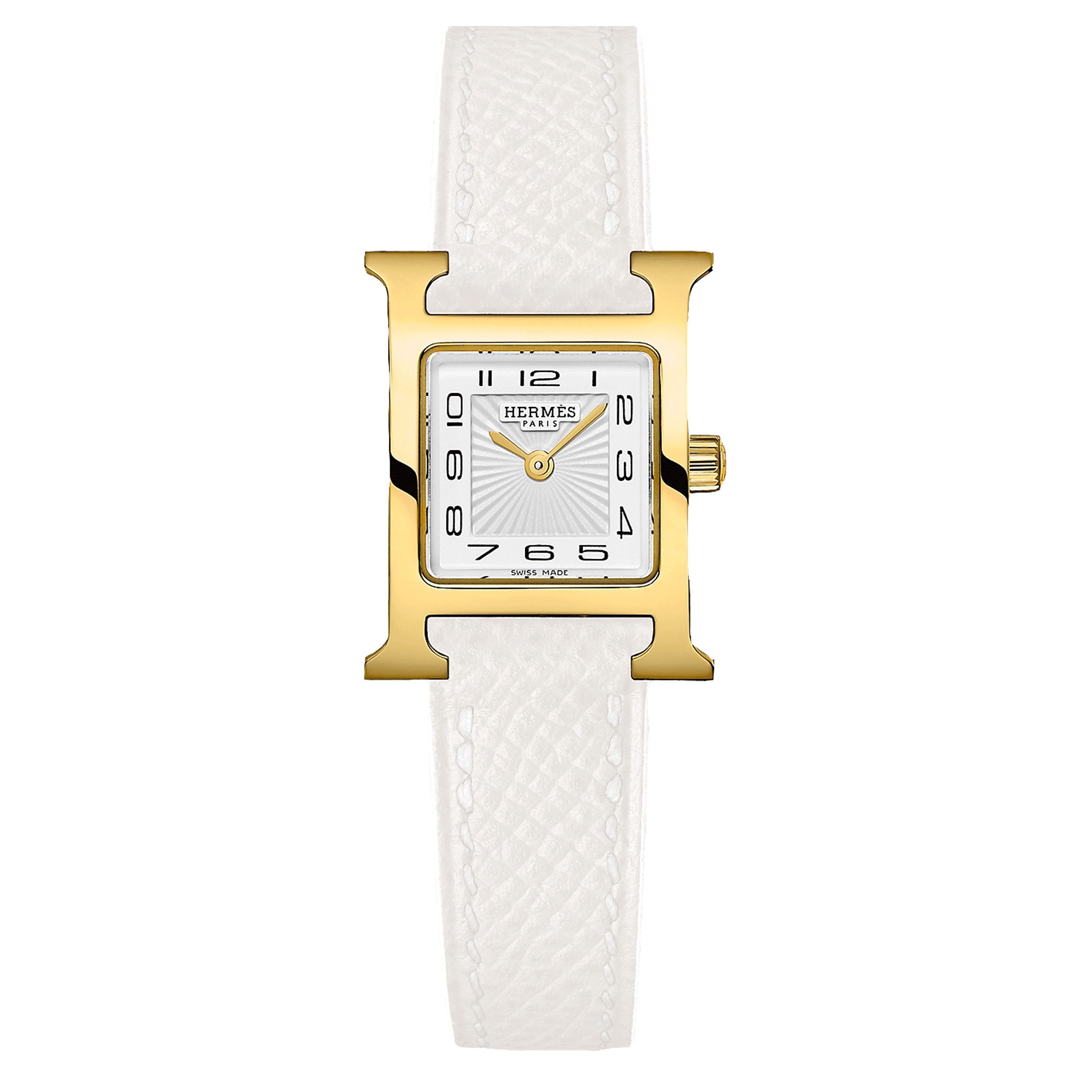 Montre HERMÈS Heure H Mini Modèle PVD quartz cadran blanc bracelet cuir blanc 21 mm
