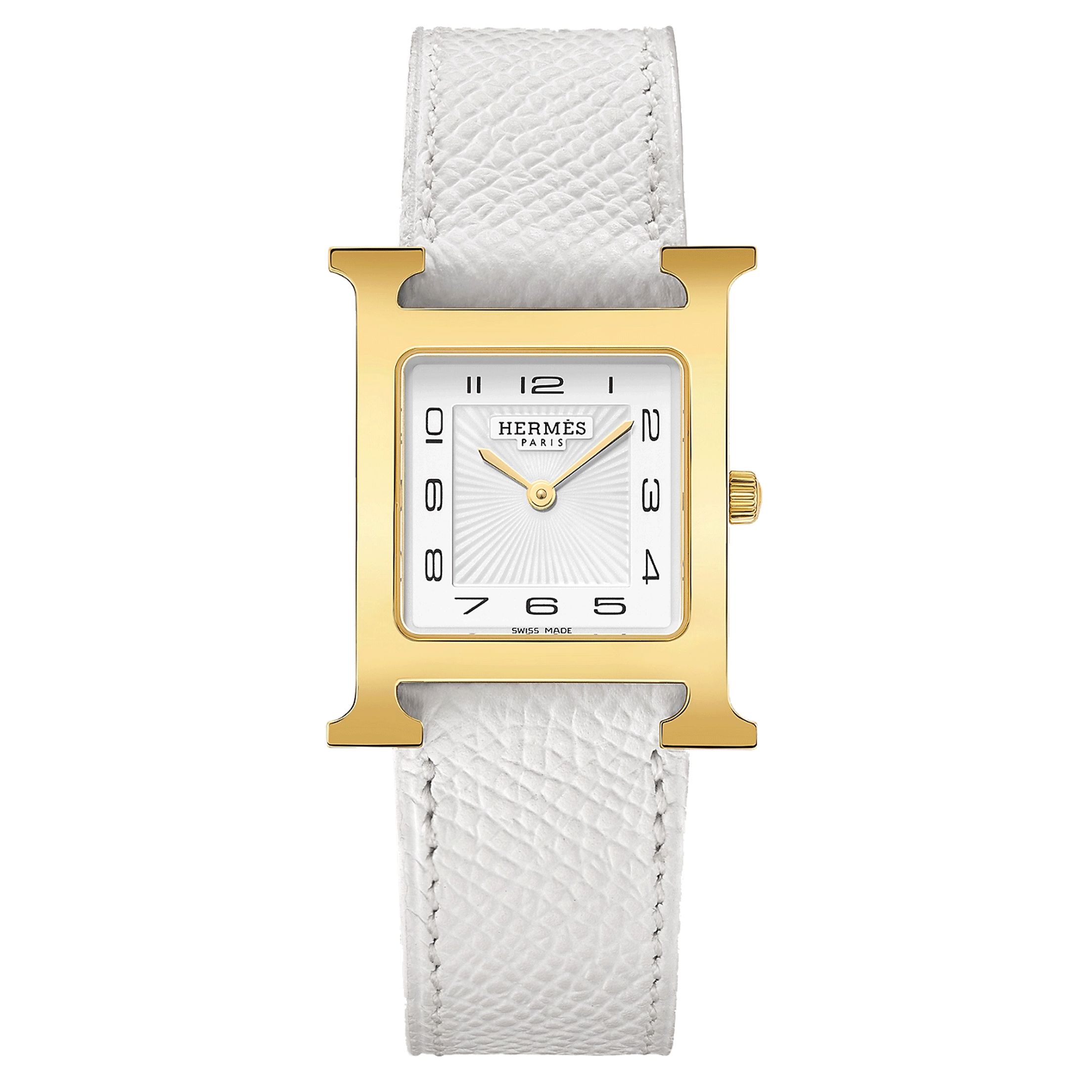 Montre HERMÈS Heure H Moyen Modèle PVD quartz cadran blanc bracelet cuir blanc 30 mm