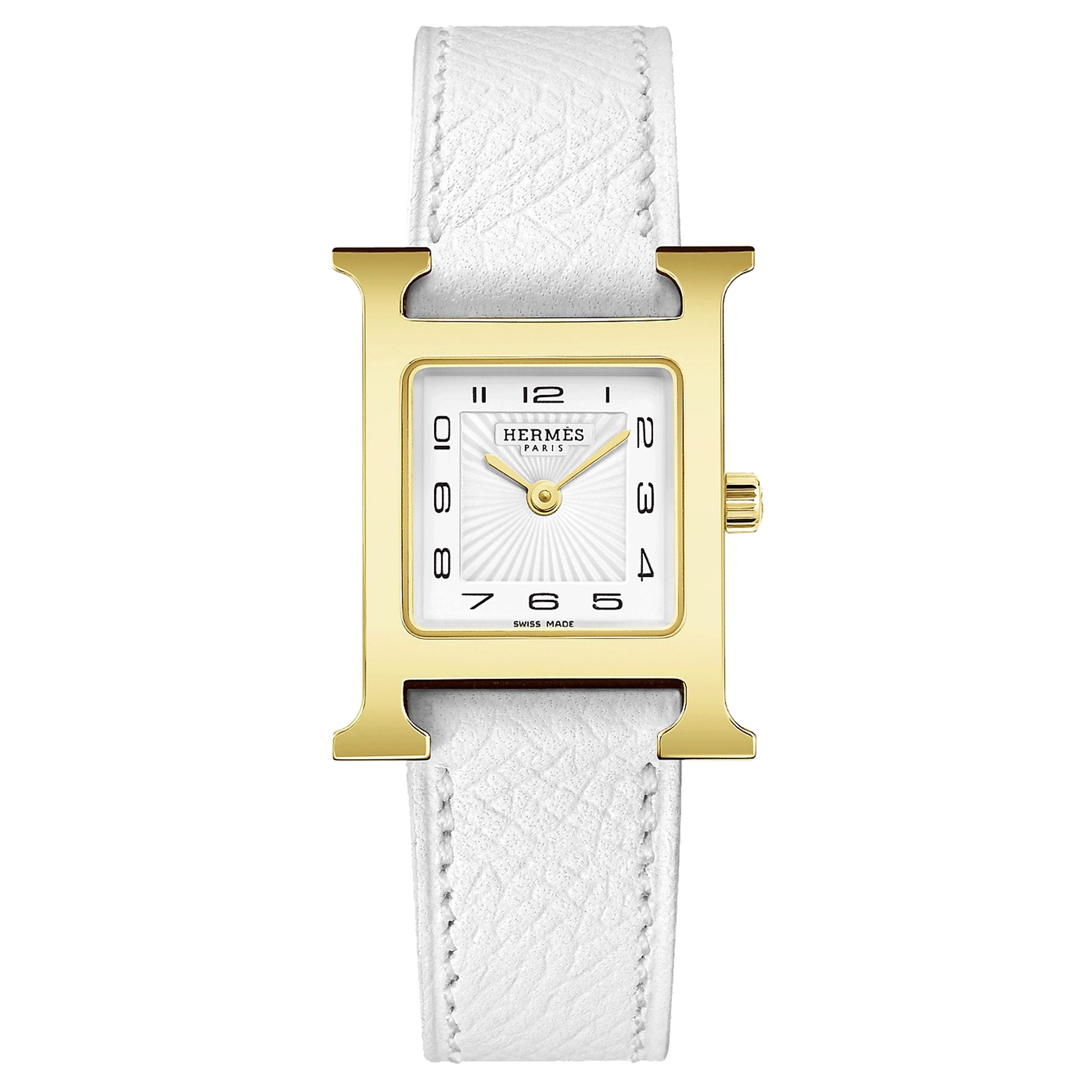 Montre HERMÈS Heure H Petit Modèle PVD quartz cadran blanc bracelet cuir blanc 25 mm