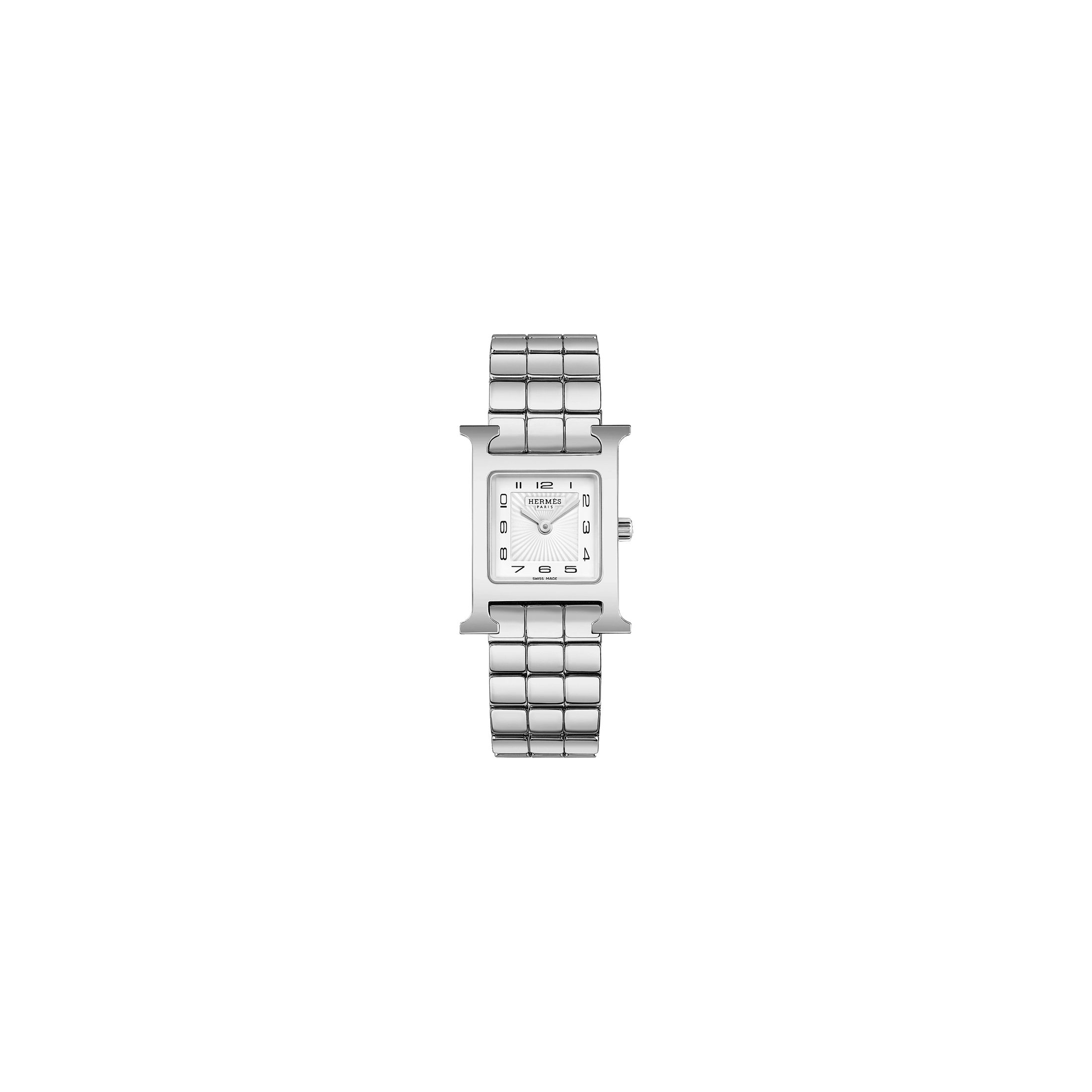 Montre HERMÈS Heure H Petit Modèle quartz cadran blanc bracelet acier 25 mm