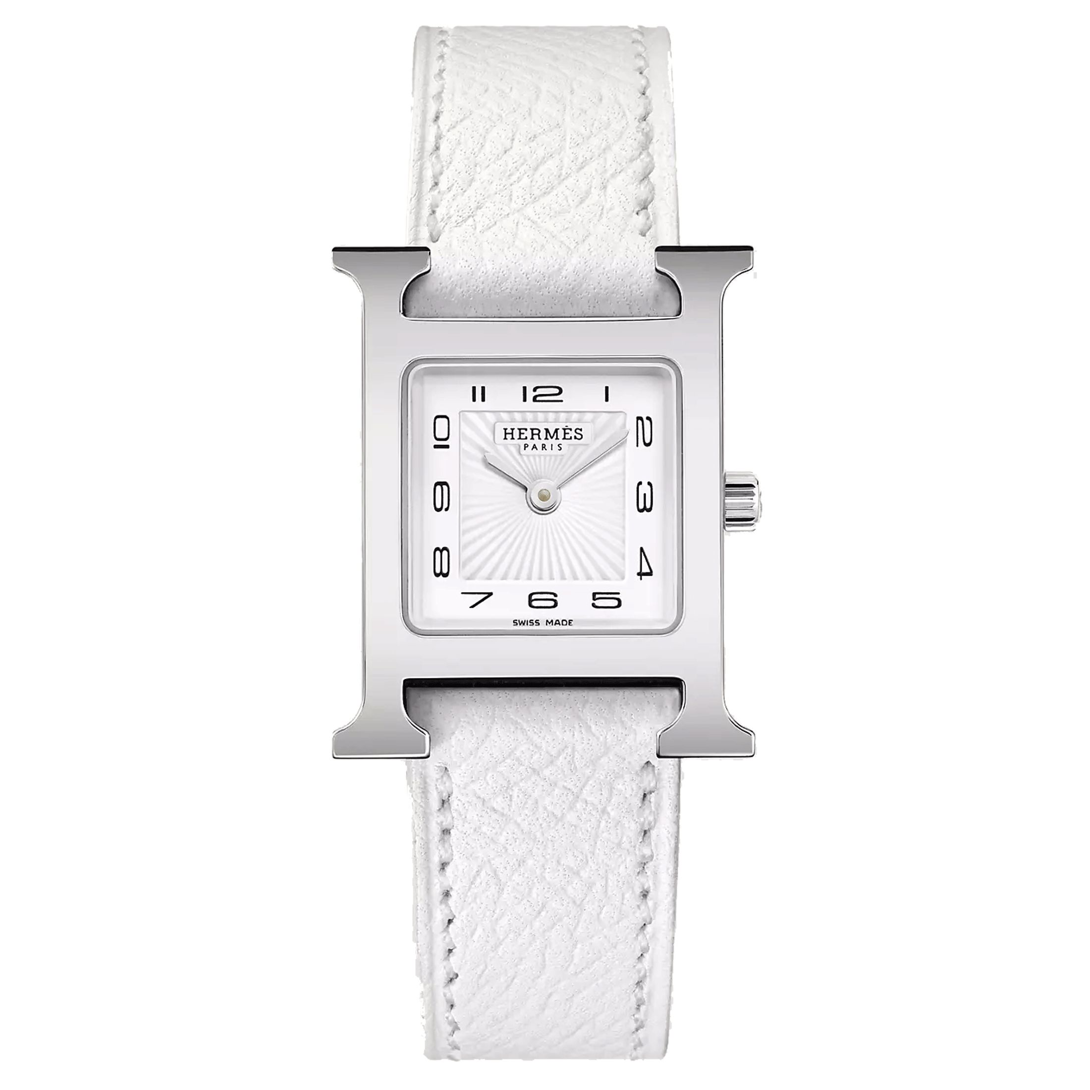 Montre HERMÈS Heure H Petit Modèle quartz cadran blanc bracelet cuir blanc 25 mm