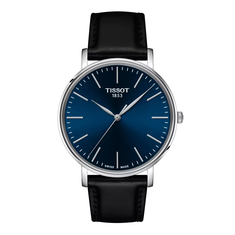Montre Homme Tissot Everytime bleu bracelet cuir - Réf. T1434101604100