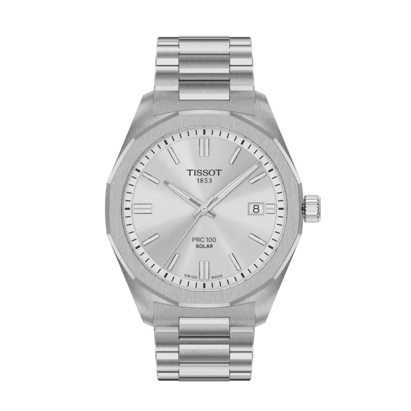 Montre Homme Tissot PR100 Lightmaster Solar argenté bracelet acier - Réf. T1514221103100