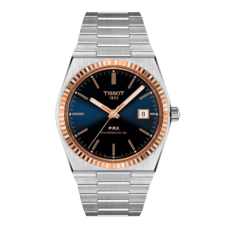 Montre Homme Tissot PRX Powermatic 80 bleu bracelet acier - Réf. T9314074104100