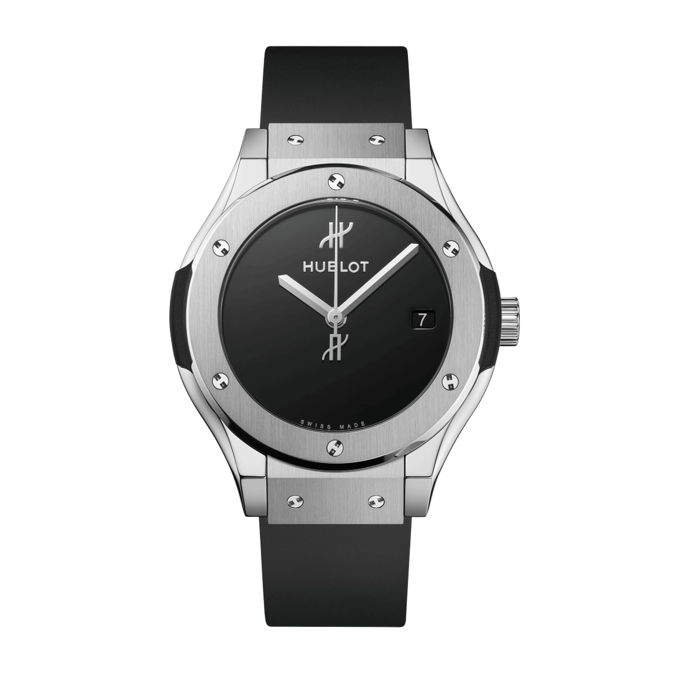 Montre Hublot Classic Fusion Original Titanium automatique cadran noir bracelet caoutchouc noir 38 mm