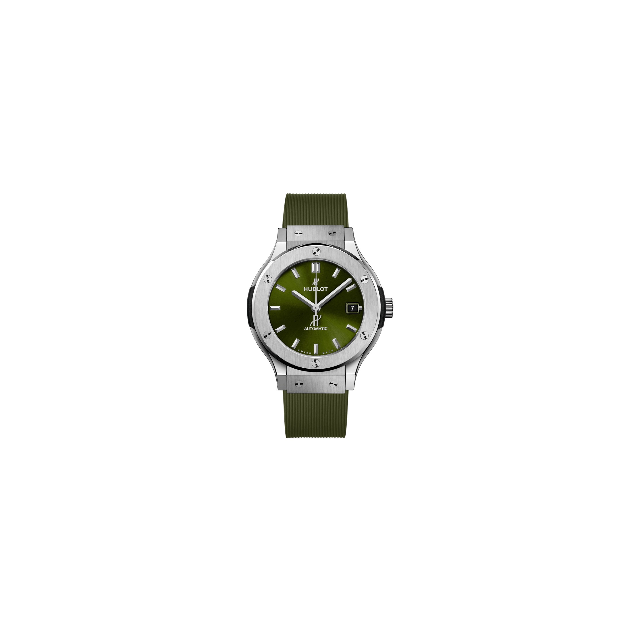 Montre Hublot Classic Fusion Titanium Green automatique cadran vert bracelet caoutchouc vert 38 mm