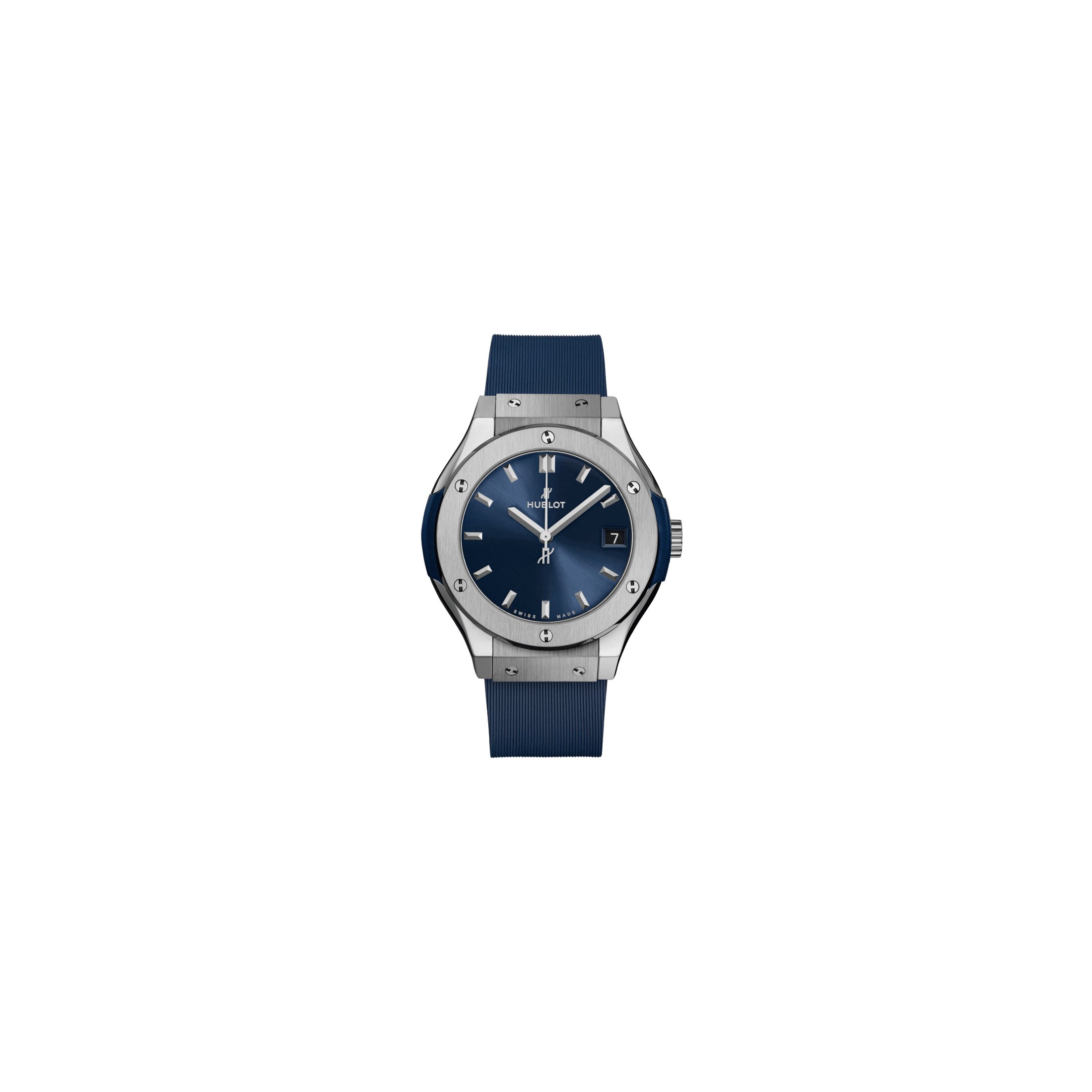 Montre Hublot Classic Fusion Titanium Blue quartz cadran bleu bracelet caoutchouc bleu 33 mm