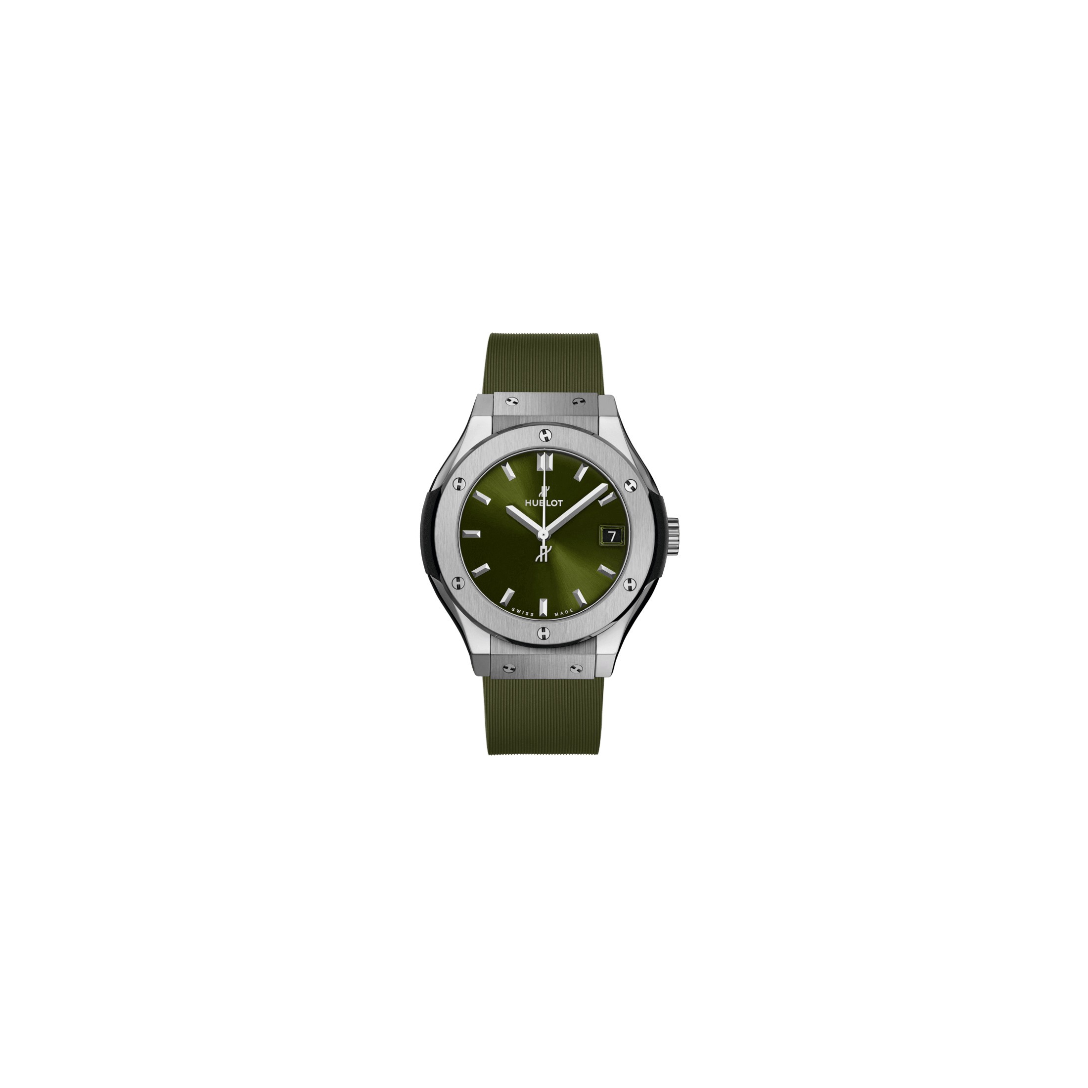 Montre Hublot Classic Fusion Titanium Green quartz cadran vert bracelet caoutchouc vert 33 mm