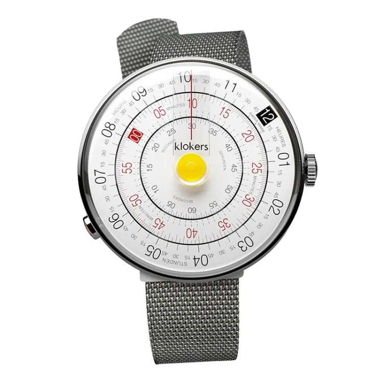 Montre Klokers - Klok 01 - Heritage - Cadran Blanc & Jaune - Maille Milanaise Gris