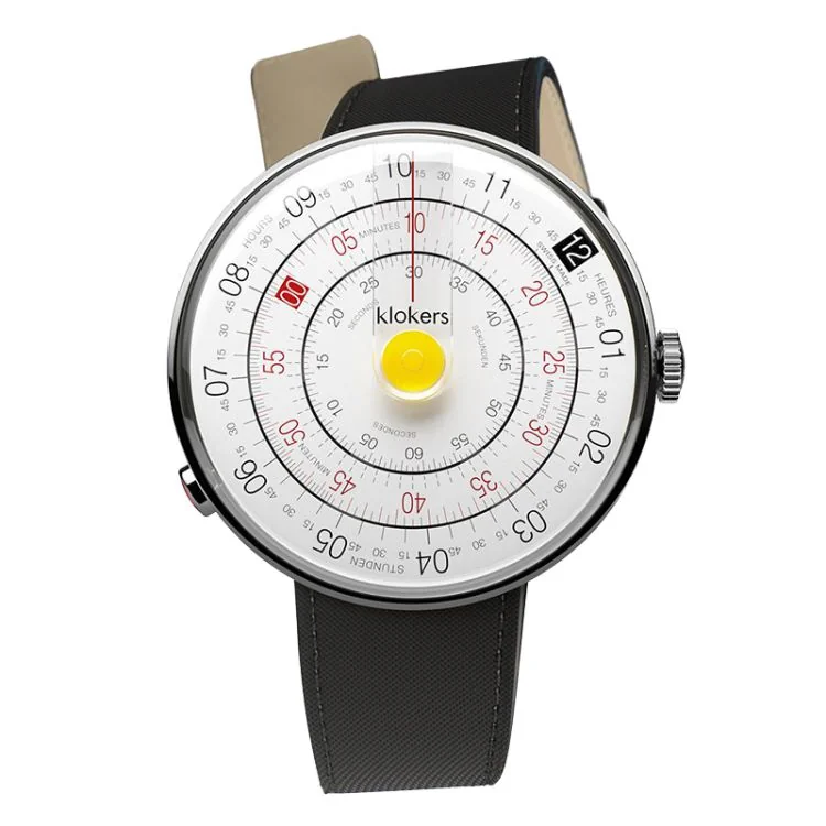 Montre Klokers - Klok 01 - Heritage - Cadran Blanc & Jaune - PU Noir Diamant