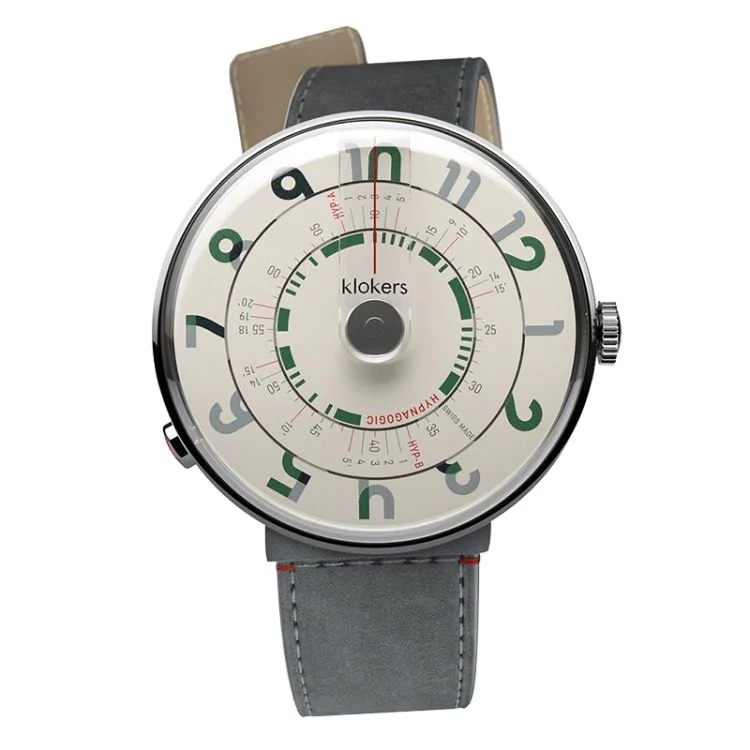 Montre Klokers - Klok 01 - Hypnagogic - Cadran Vert - Alcantara Gris Souris