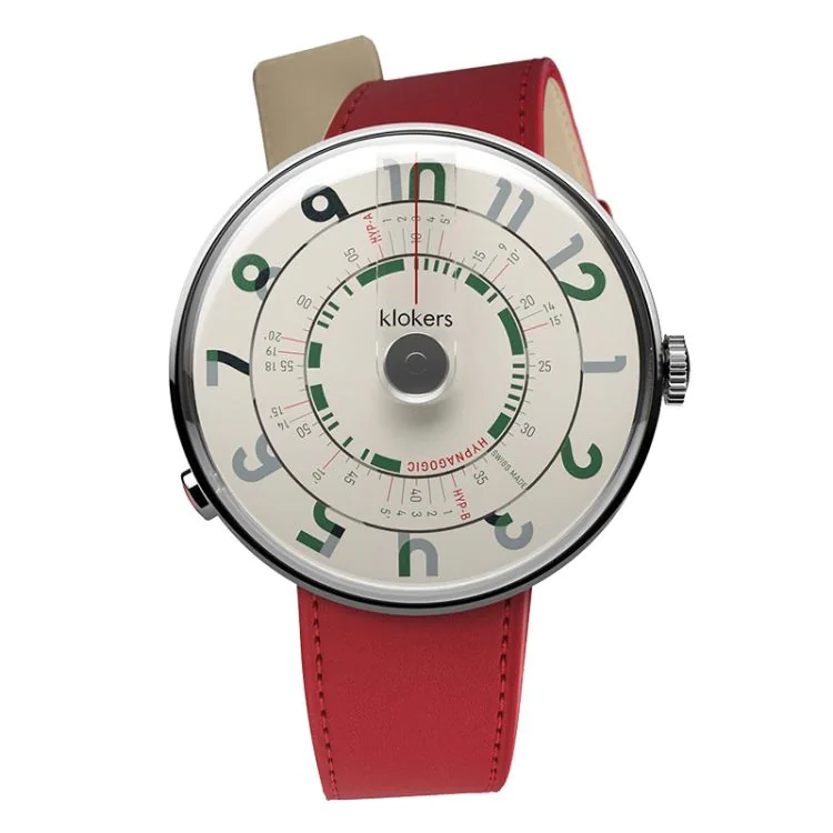 Montre Klokers - Klok 01 - Hypnagogic - Cadran Vert - Cuir Rouge