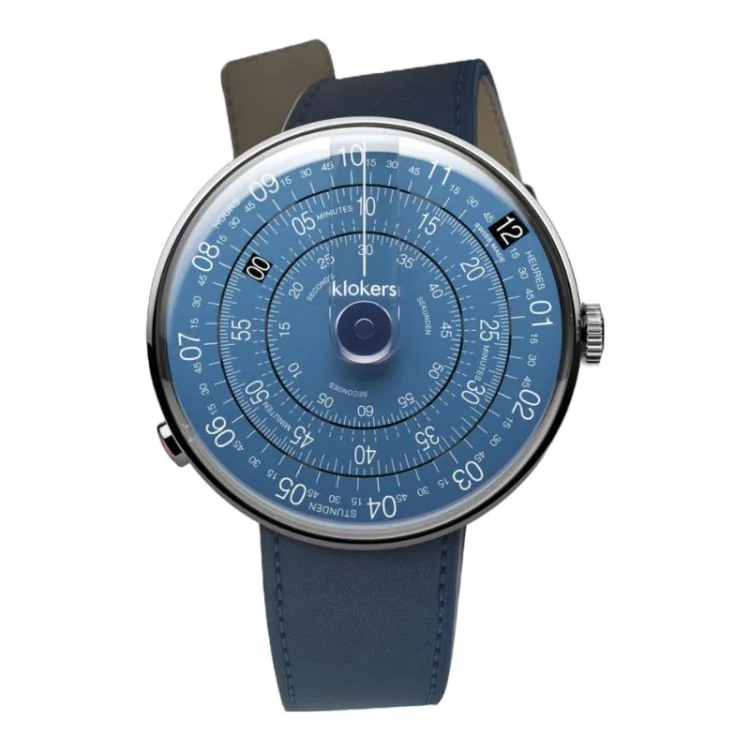 Montre Klokers - Klok 01 - Metal - Cadran Bleu Nuit - Cuir Bleu Indigo