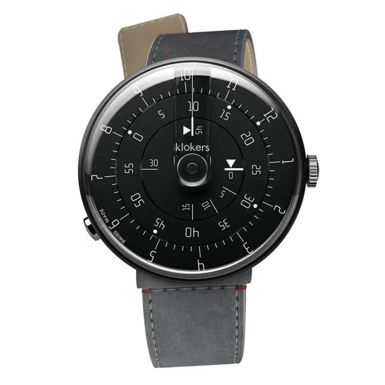 Montre Klokers - Klok 01 - Minimal - Black Reflex - Alcantara Gris Souris