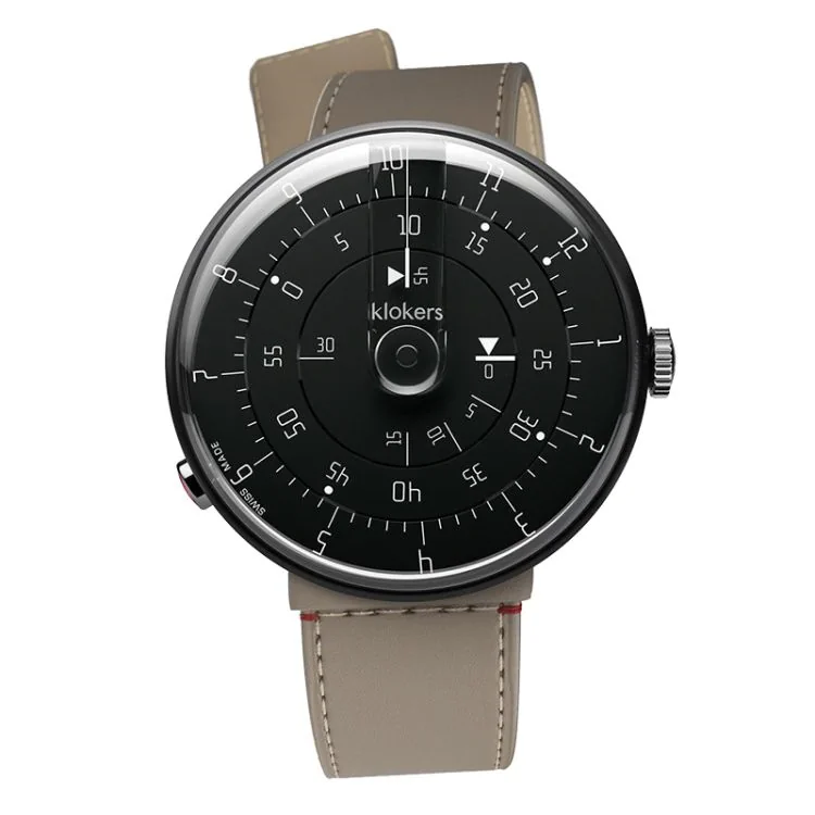 Montre Klokers - Klok 01 - Minimal - Black Reflex - Cuir Grege