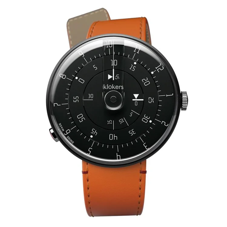 Montre Klokers - Klok 01 - Minimal - Black Reflex - Cuir Orange