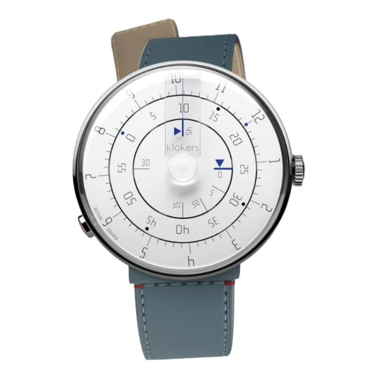 Montre Klokers - Klok 01 - Minimal - Cadran Blanc - Cuir Bleu Jean