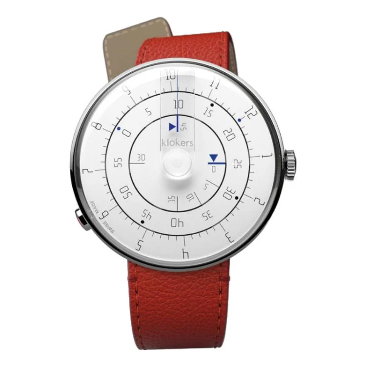 Montre Klokers - Klok 01 - Minimal - Cadran Blanc - Cuir Granolo Rouge