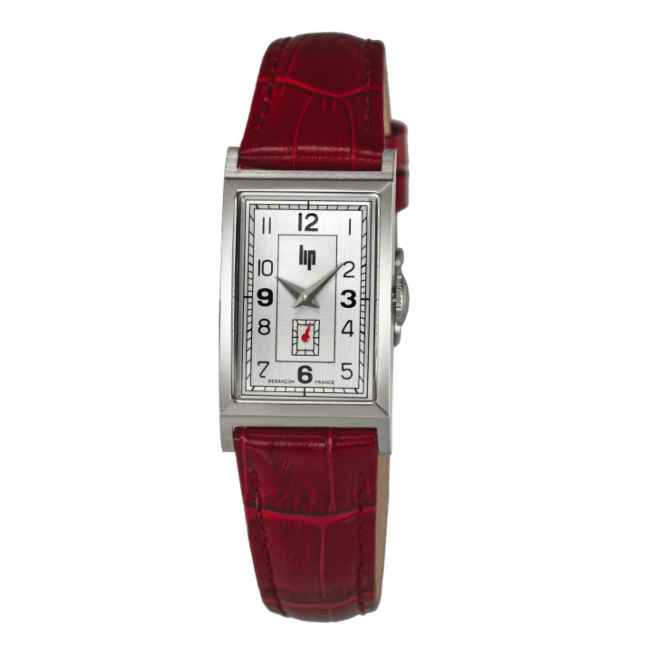 Montre Lip Churchill T18 Petite Seconde quartz cadran argenté bracelet cuir rouge 39 x 21 mm