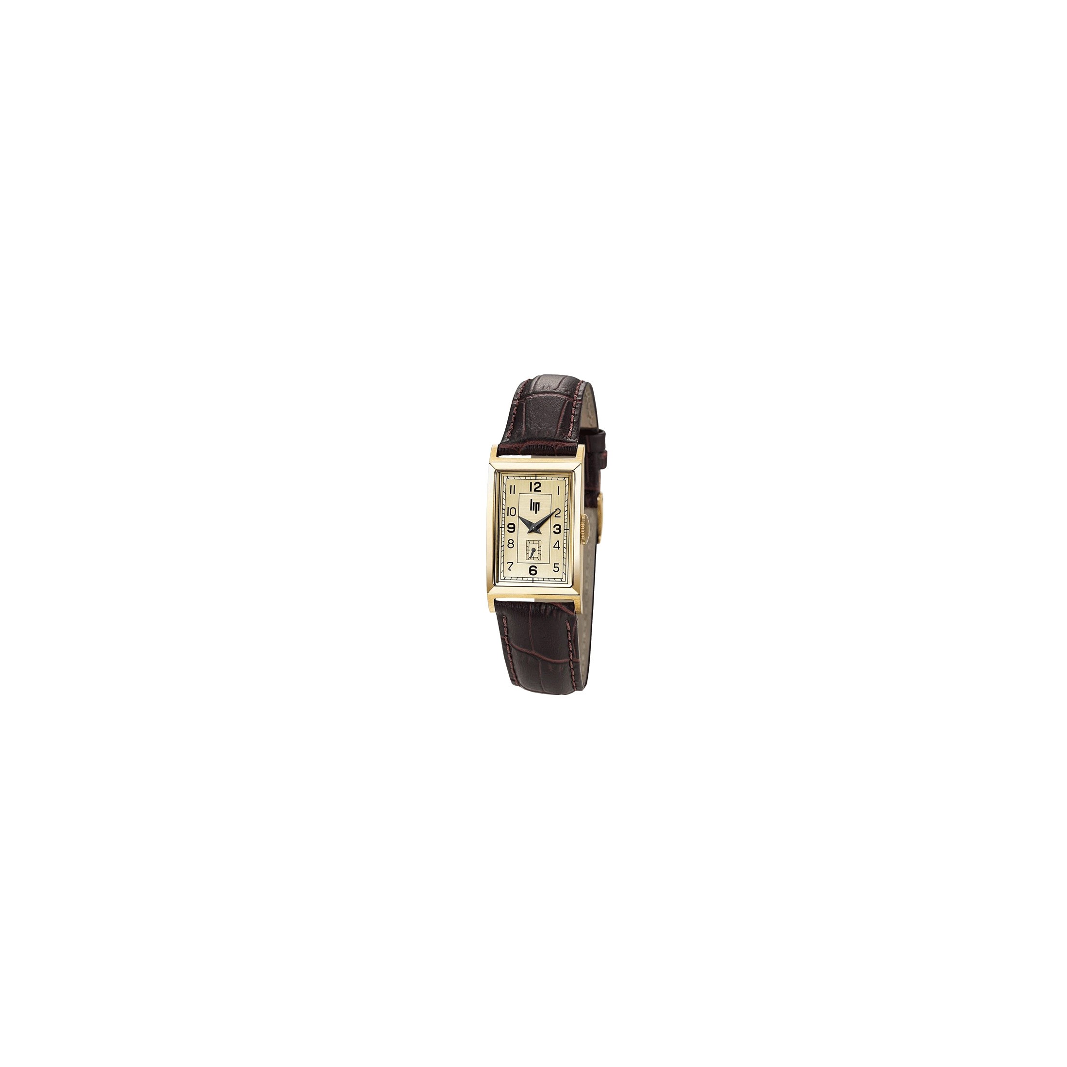 Montre Lip Churchill T18 quartz cadran doré bracelet cuir marron