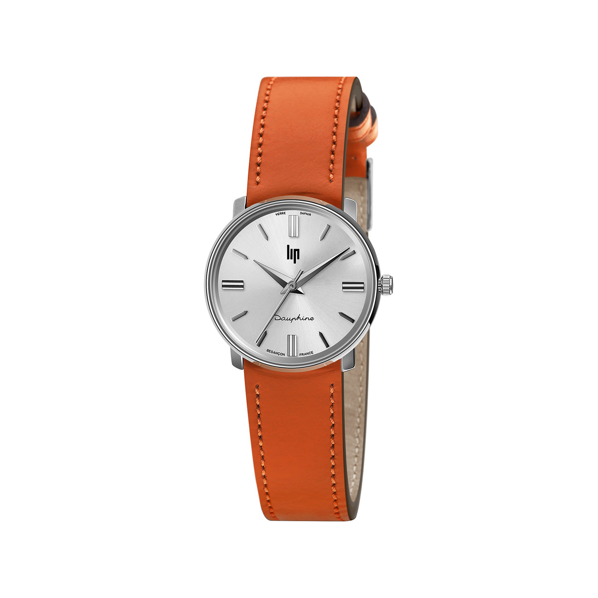 Montre Lip femme acier cuir marron orangé