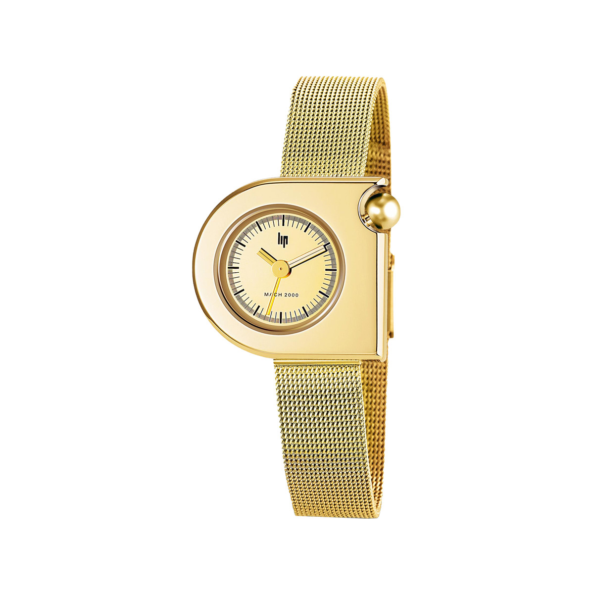 Montre Lip femme acier doré jaune maille milanaise