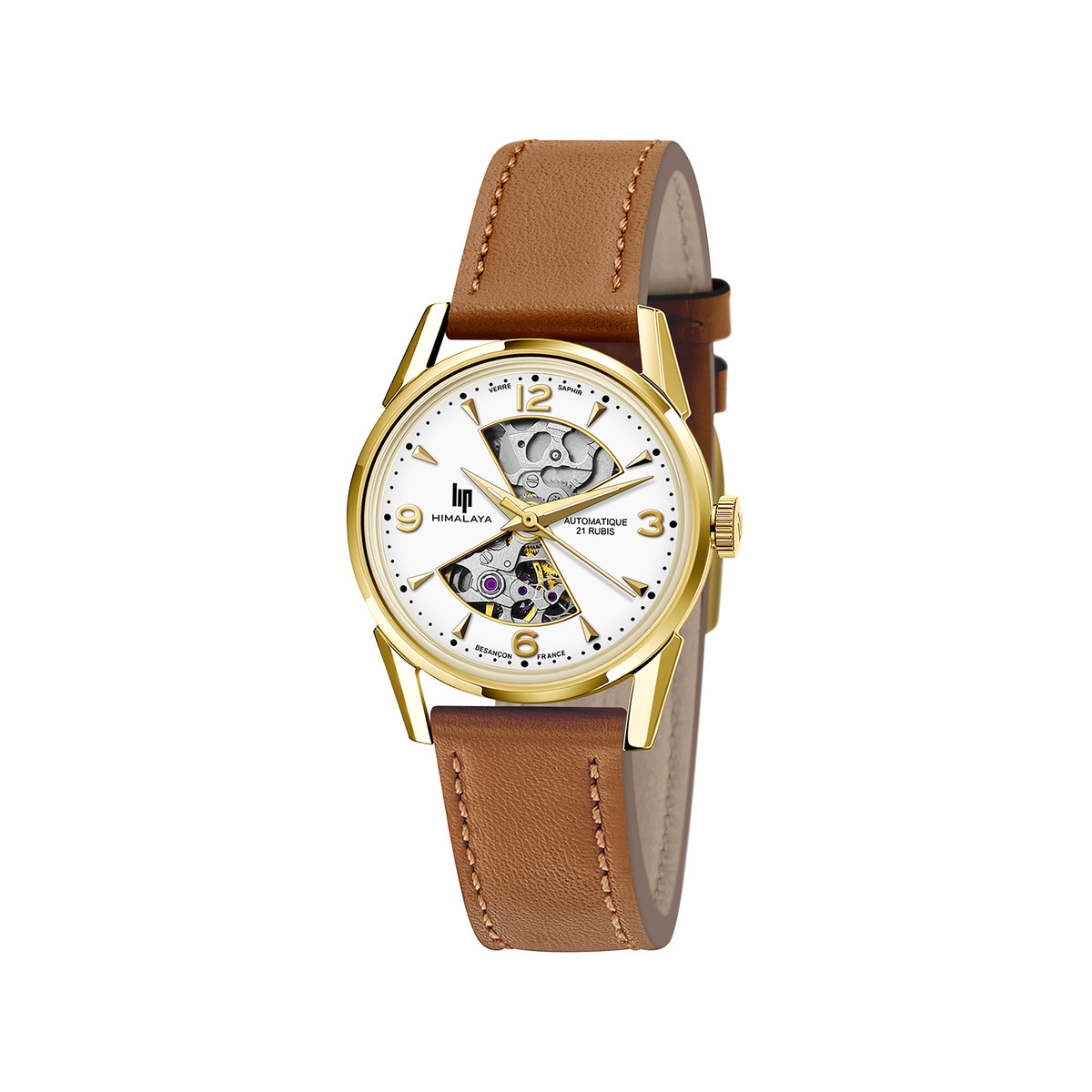 Montre Lip femme automatique acier bracelet cuir marron