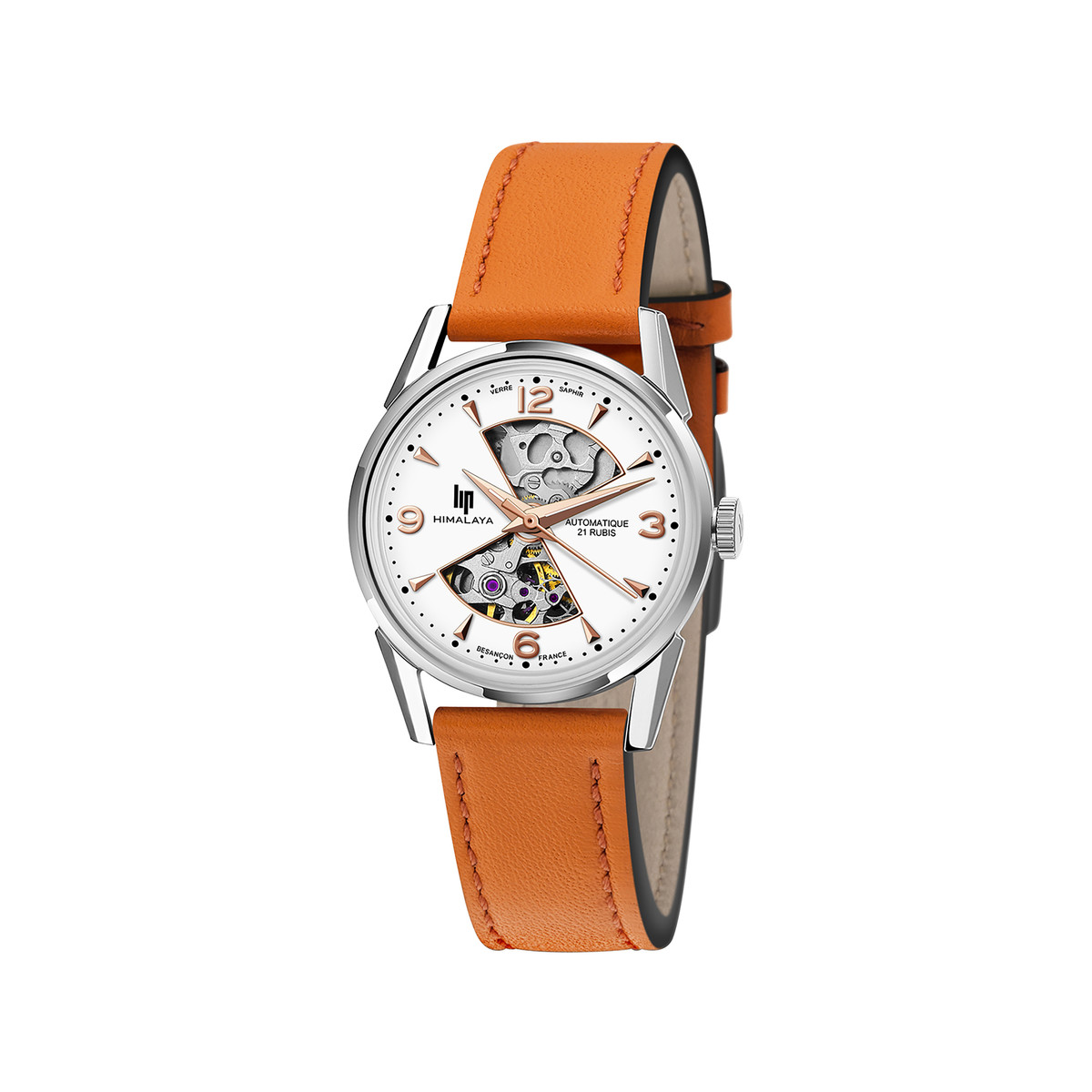 Montre Lip femme automatique acier bracelet cuir orange