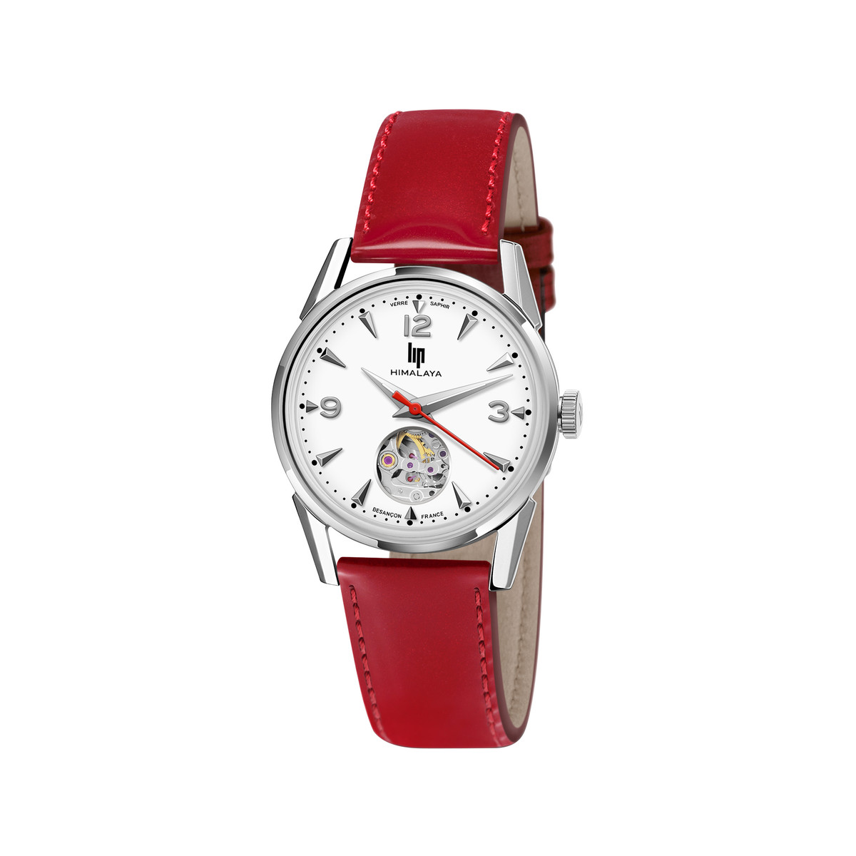 Montre Lip femme automatique acier bracelet cuir rouge