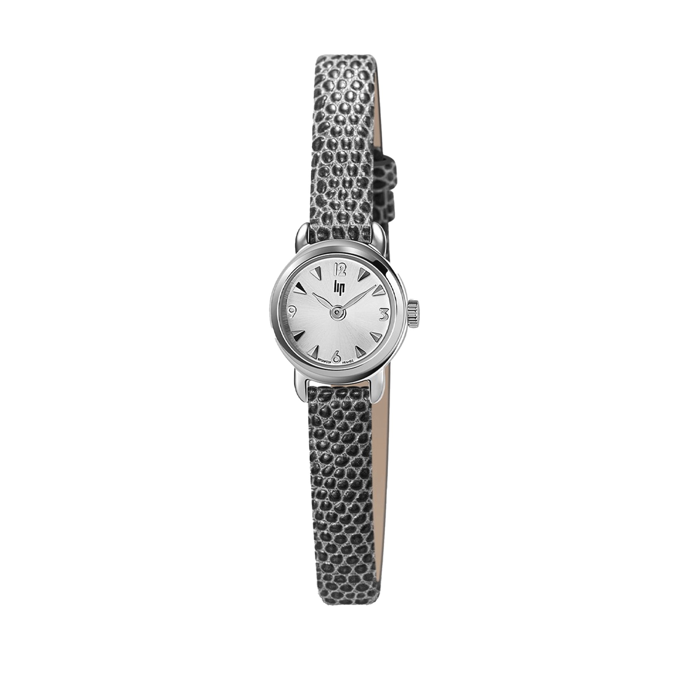 Montre Lip Henriette quartz cadran argenté bracelet cuir gris 18,5 mm